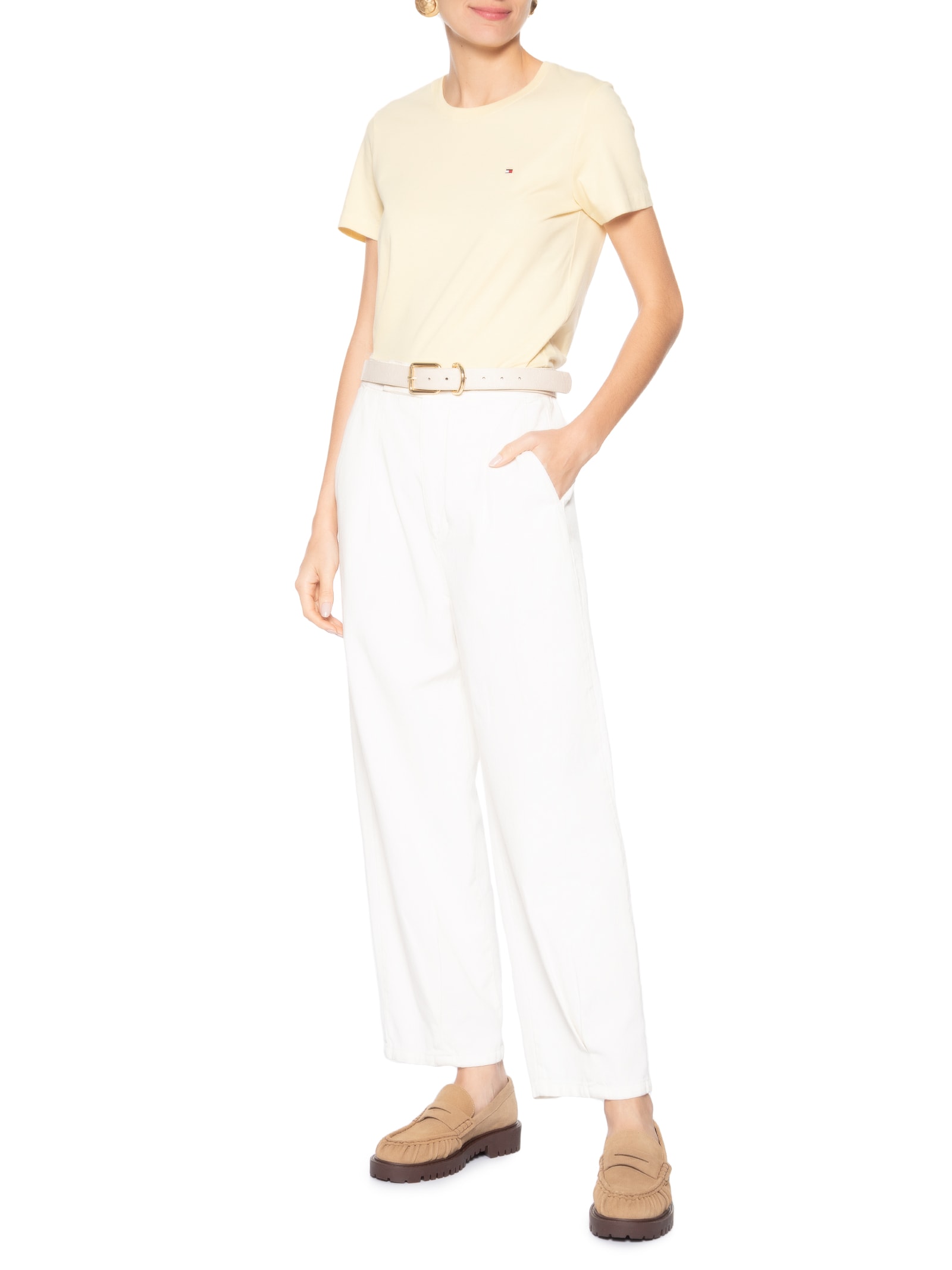 ?Camiseta Feminina Slim Cody C-NK SS Amarelo Tommy Hilfiger