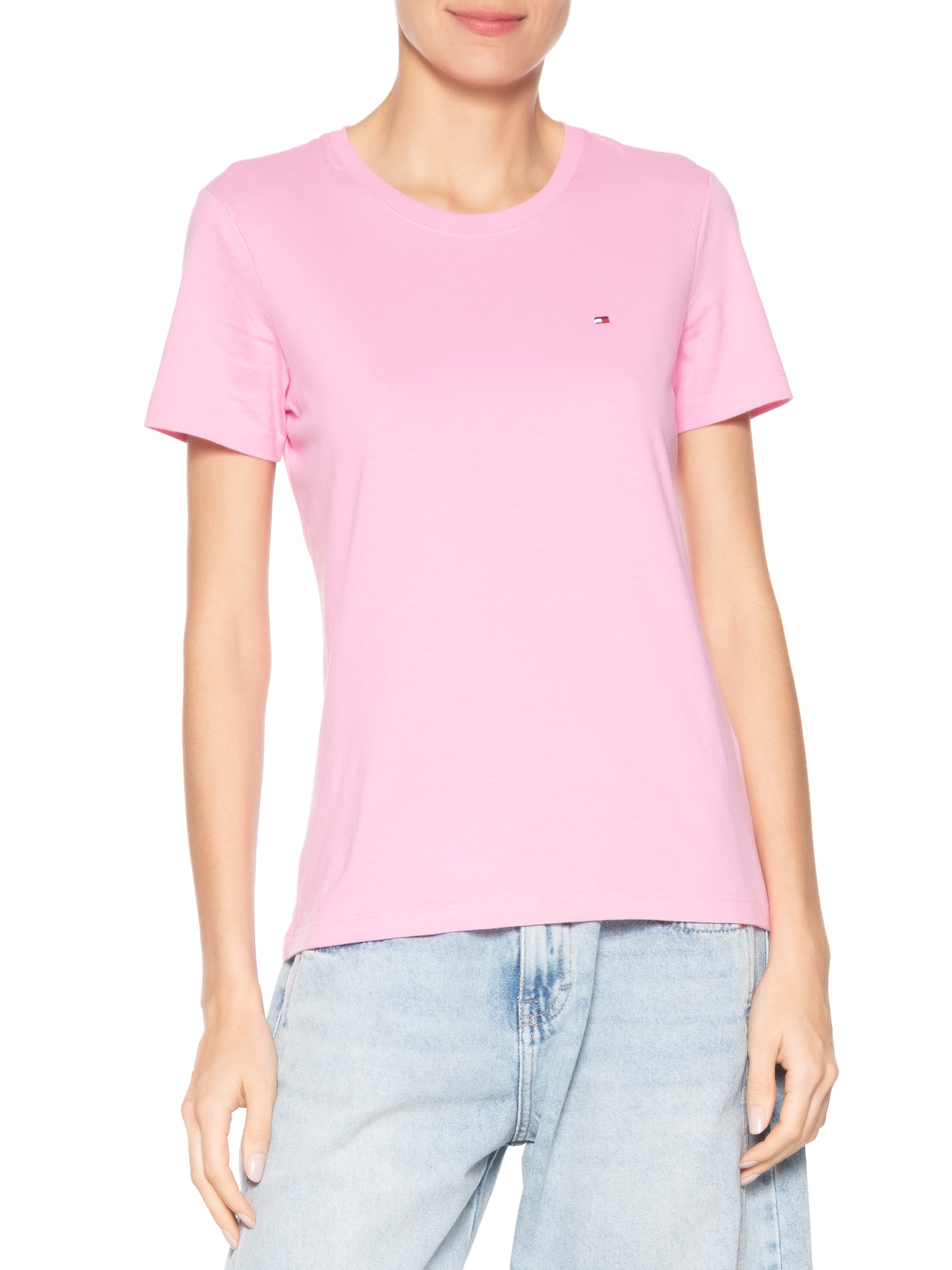 Camiseta Feminina Slim Cody C-NK SS Rosa Tommy Hilfiger