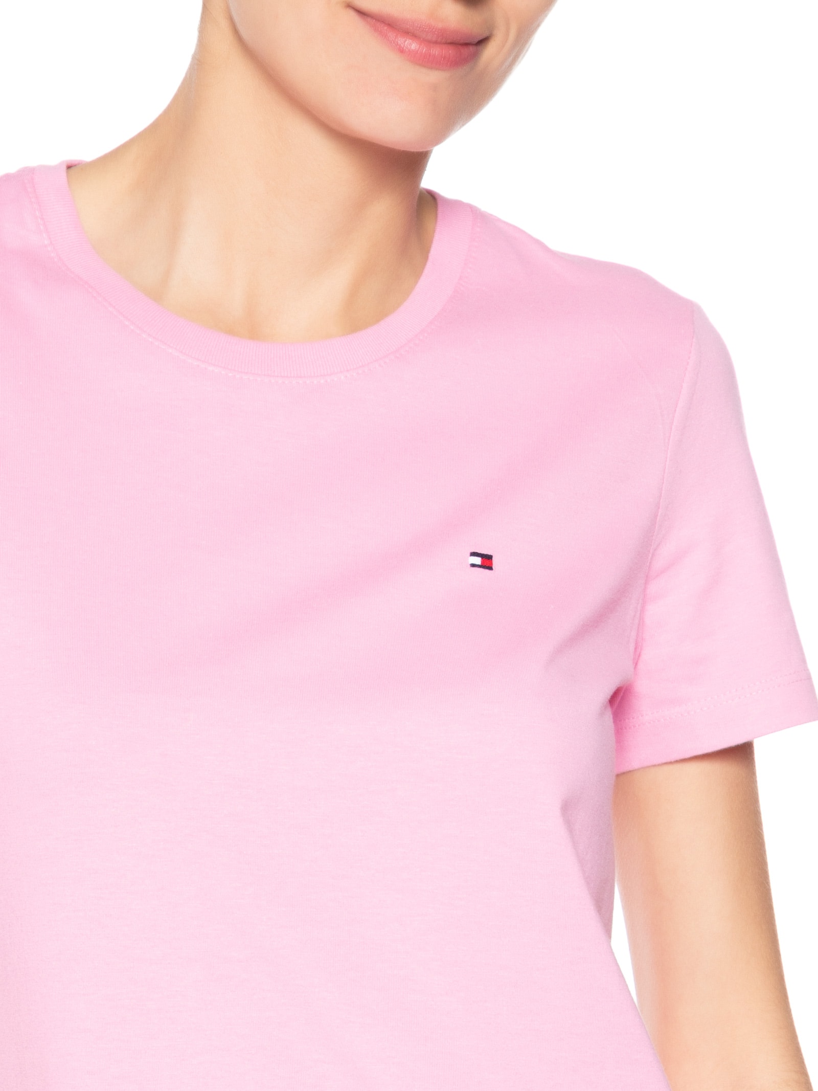 Camiseta Feminina Slim Cody C-NK SS Rosa Tommy Hilfiger