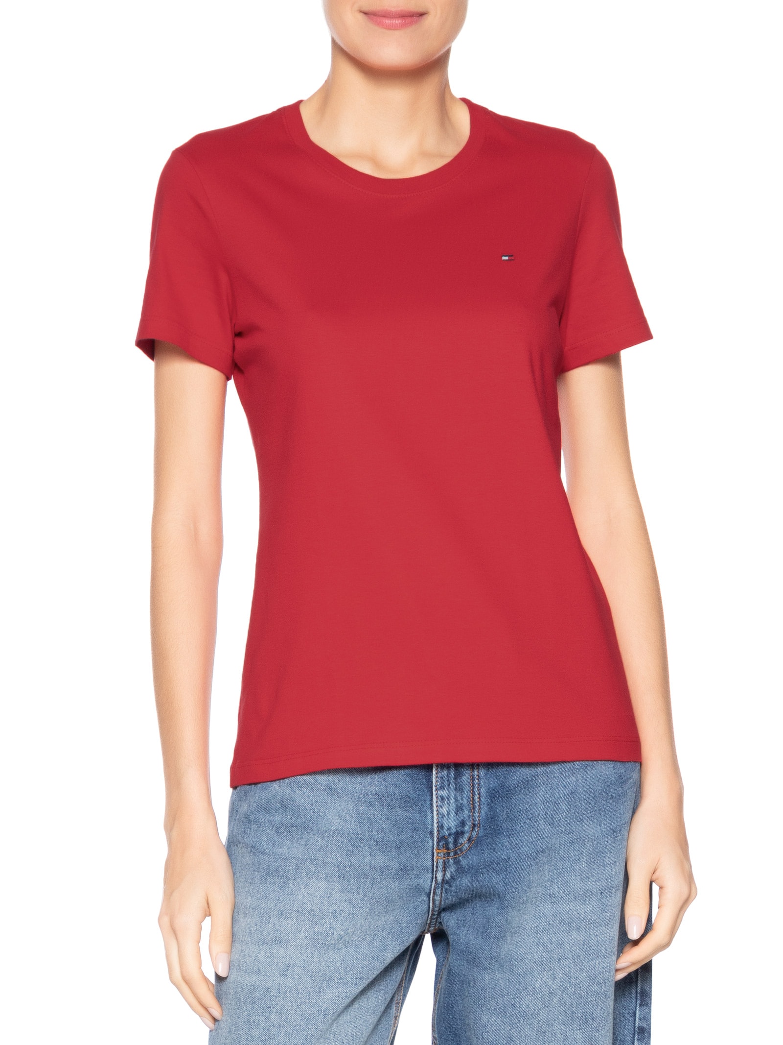 ?Camiseta Feminina Slim Cody C-NK SS Vermelho Tommy Hilfiger