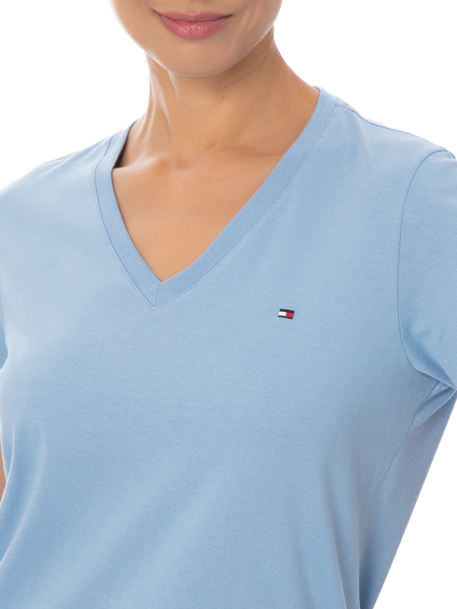 Camiseta Feminina Slim Cody V-Nk Ss Azul Tommy Hilfiger