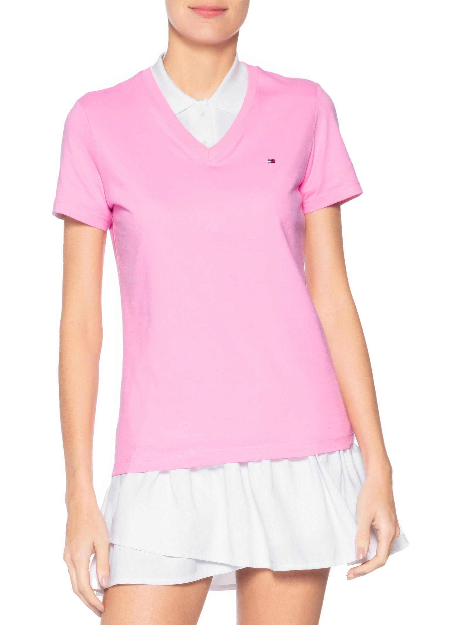 Camiseta Feminina Slim Cody V-NK SS Rosa Tommy Hilfiger