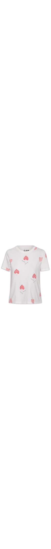 Camiseta Feminina Slim Corações Bordada - Branco