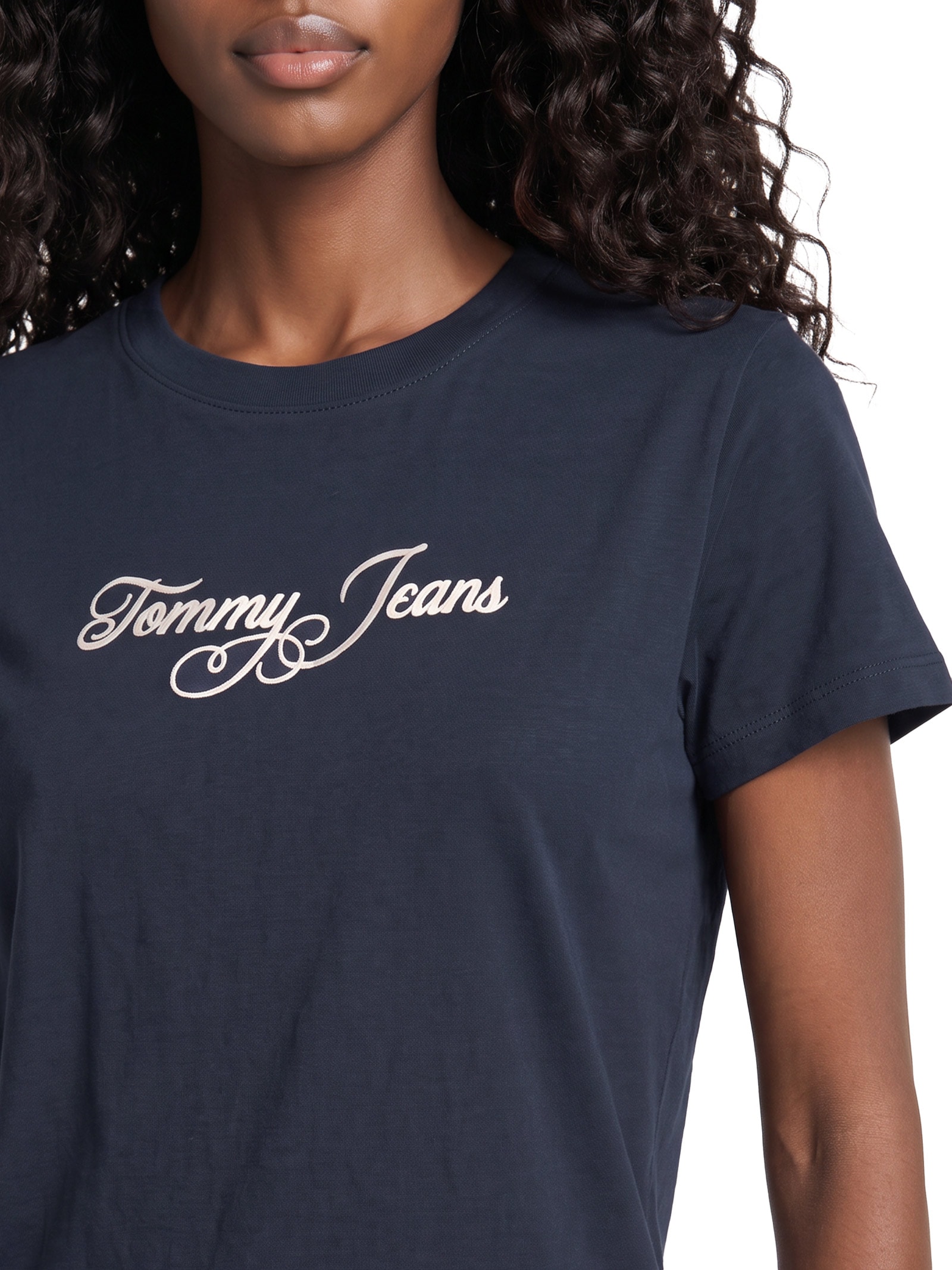 Camiseta Feminina Slim Ess Logo 1 Rib Tee – Azul Tommy Jeans