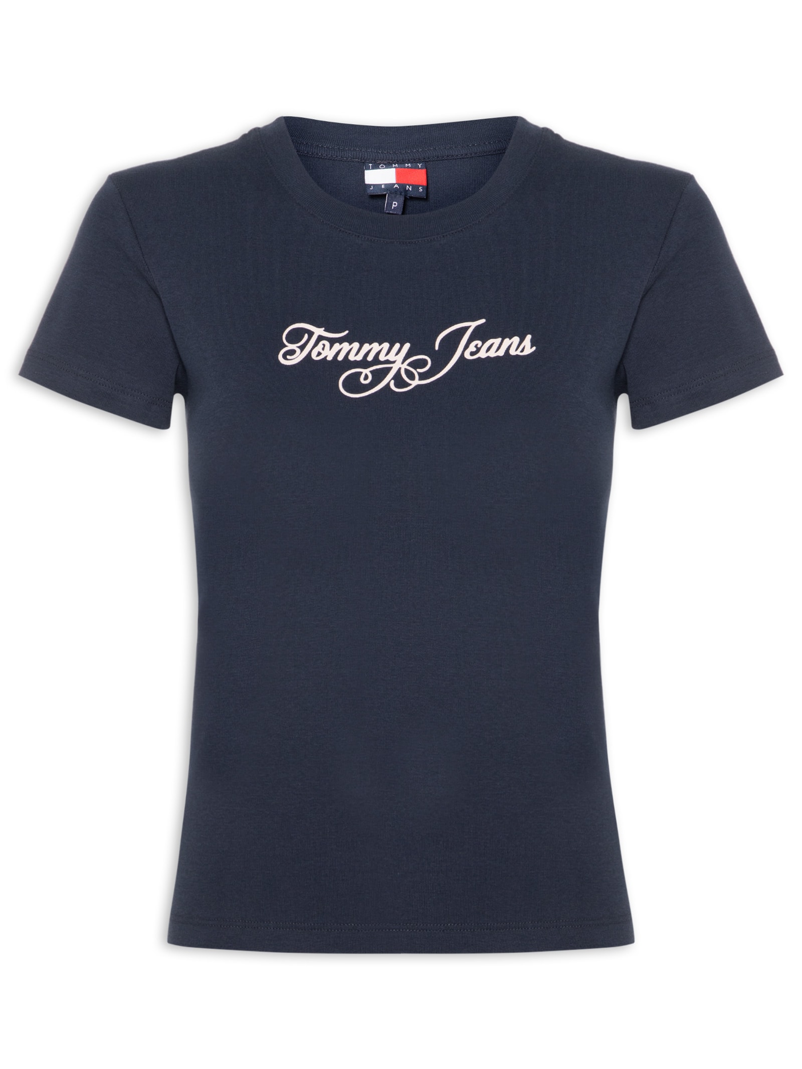 Camiseta Feminina Slim Ess Logo 1 Rib Tee – Azul Tommy Jeans