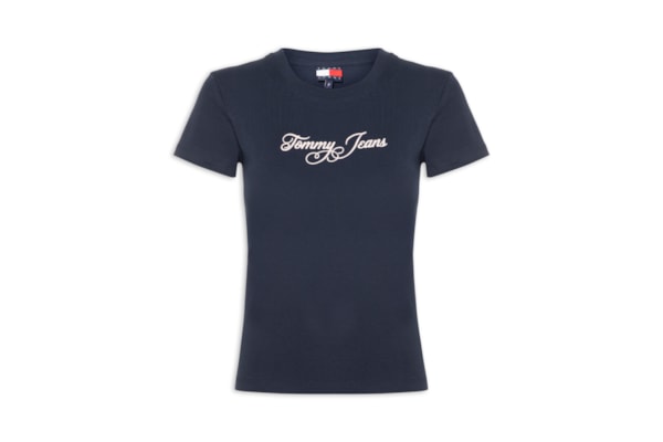 Camiseta Feminina Slim Ess Logo 1 Rib Tee – Azul