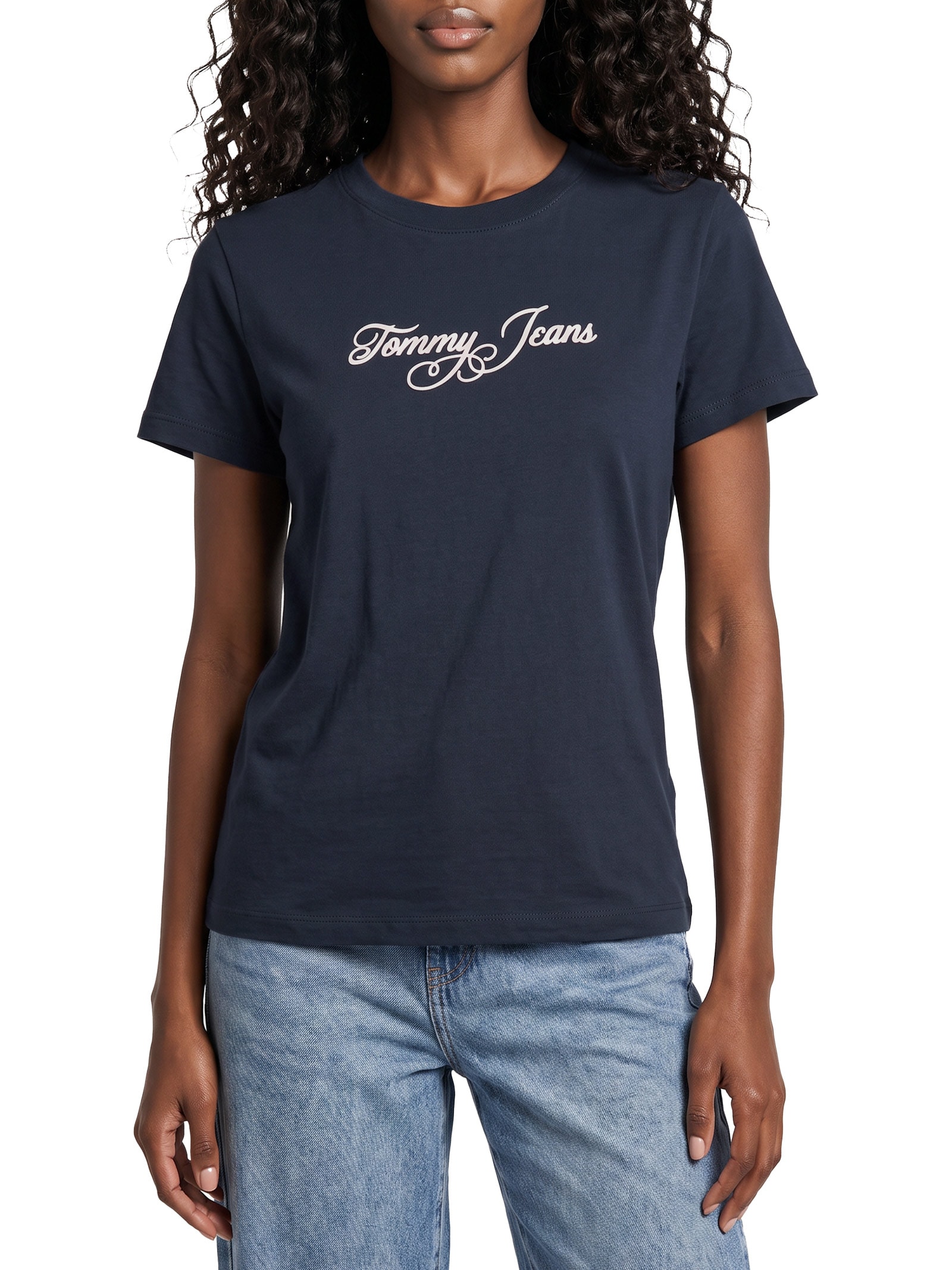 Camiseta Feminina Slim Ess Logo 1 Rib Tee – Azul Tommy Jeans