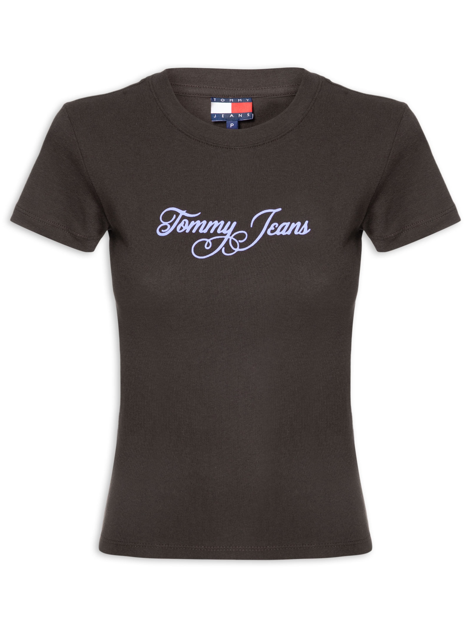 Camiseta Feminina Slim Ess Logo 1 Rib Tee – Marrom Tommy Jeans