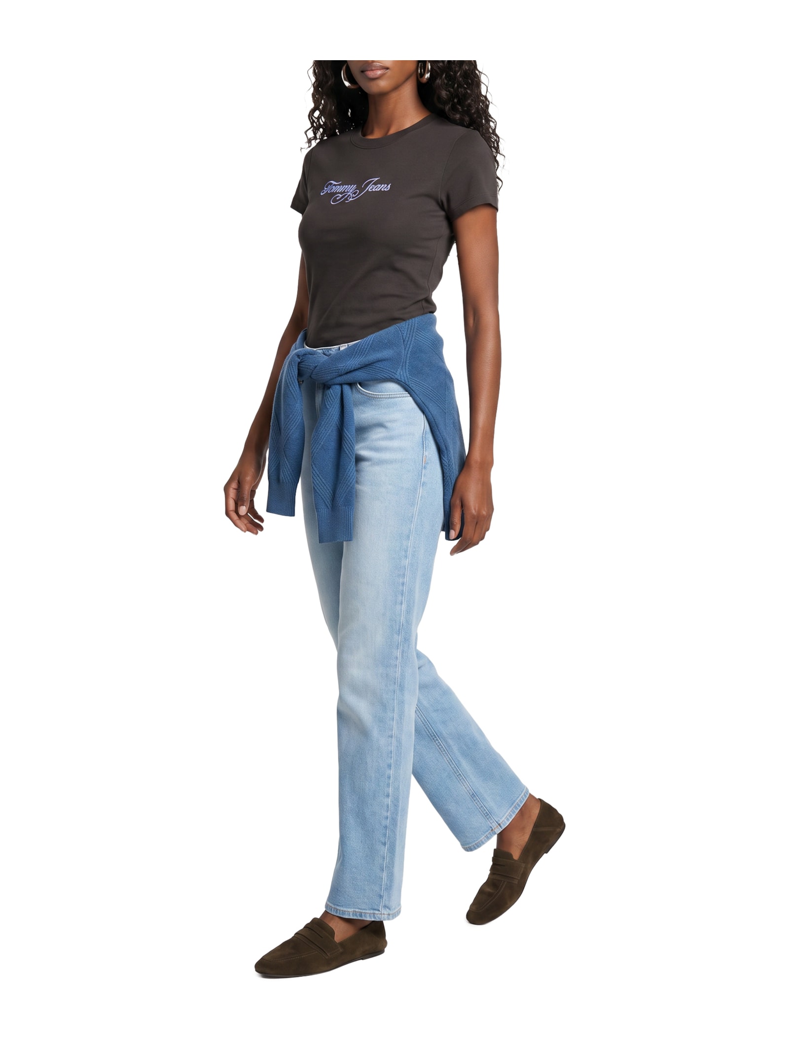 Camiseta Feminina Slim Ess Logo 1 Rib Tee – Marrom Tommy Jeans