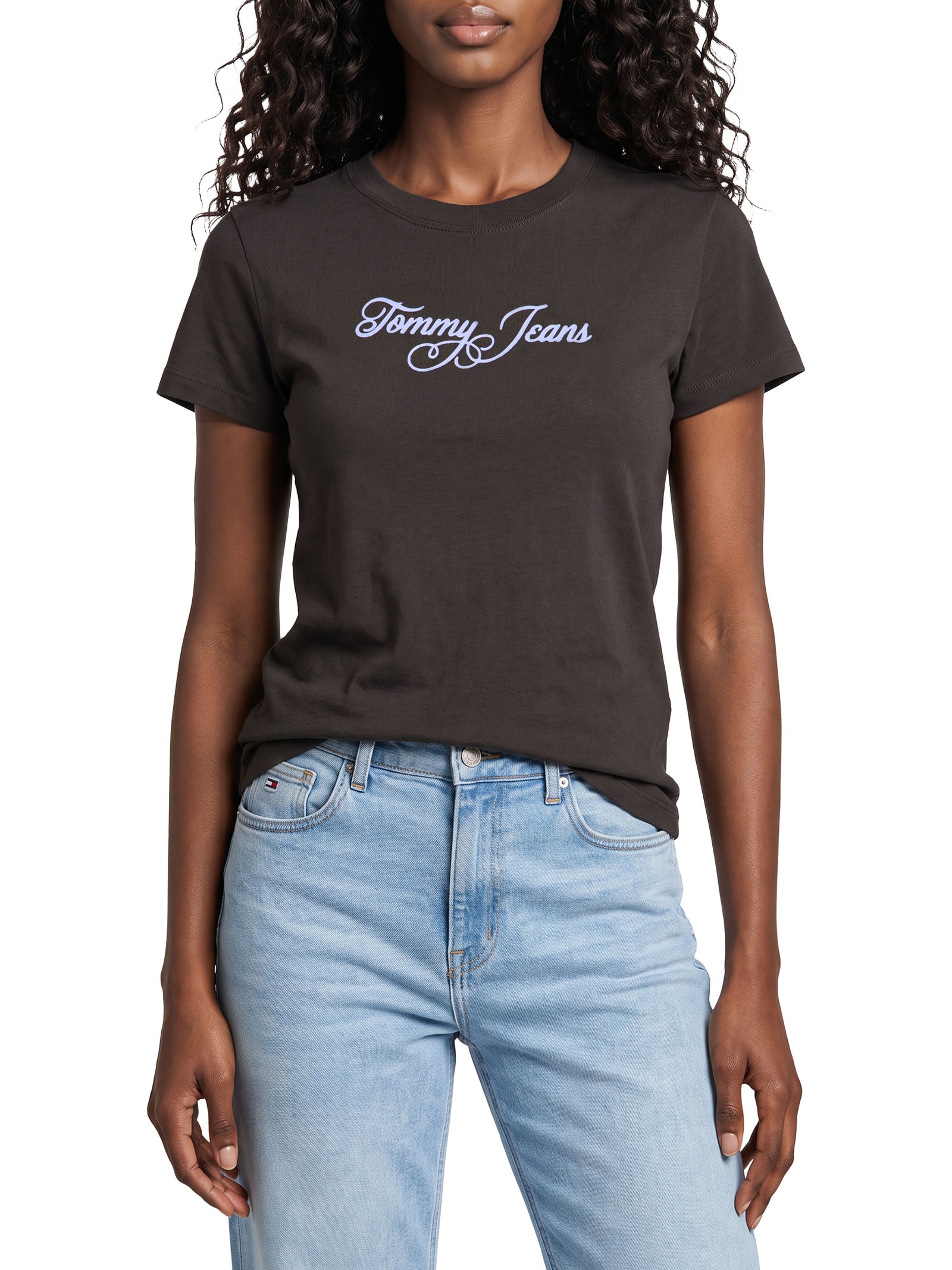 Camiseta Feminina Slim Ess Logo 1 Rib Tee – Marrom Tommy Jeans