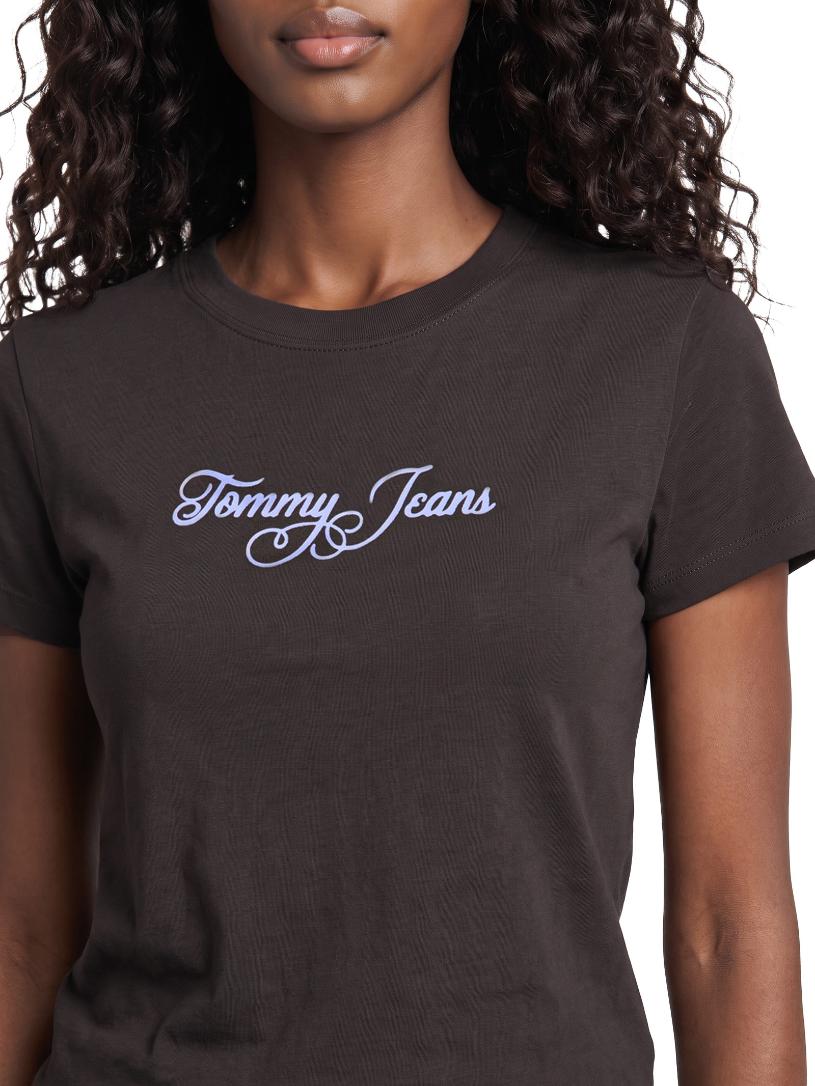 Camiseta Feminina Slim Ess Logo 1 Rib Tee – Marrom Tommy Jeans