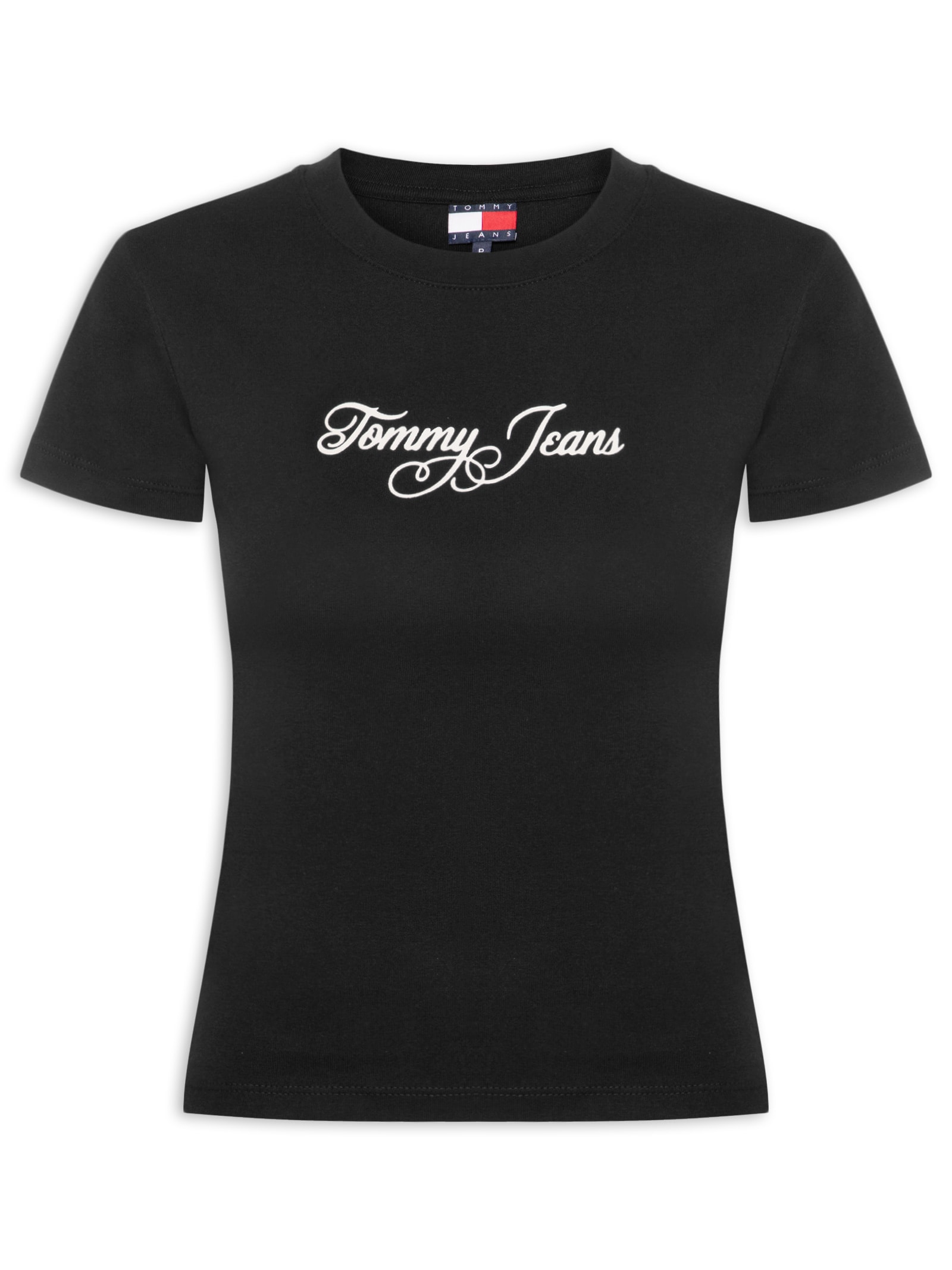 Camiseta Feminina Slim Ess Logo 1 Rib Tee – Preto Tommy Jeans