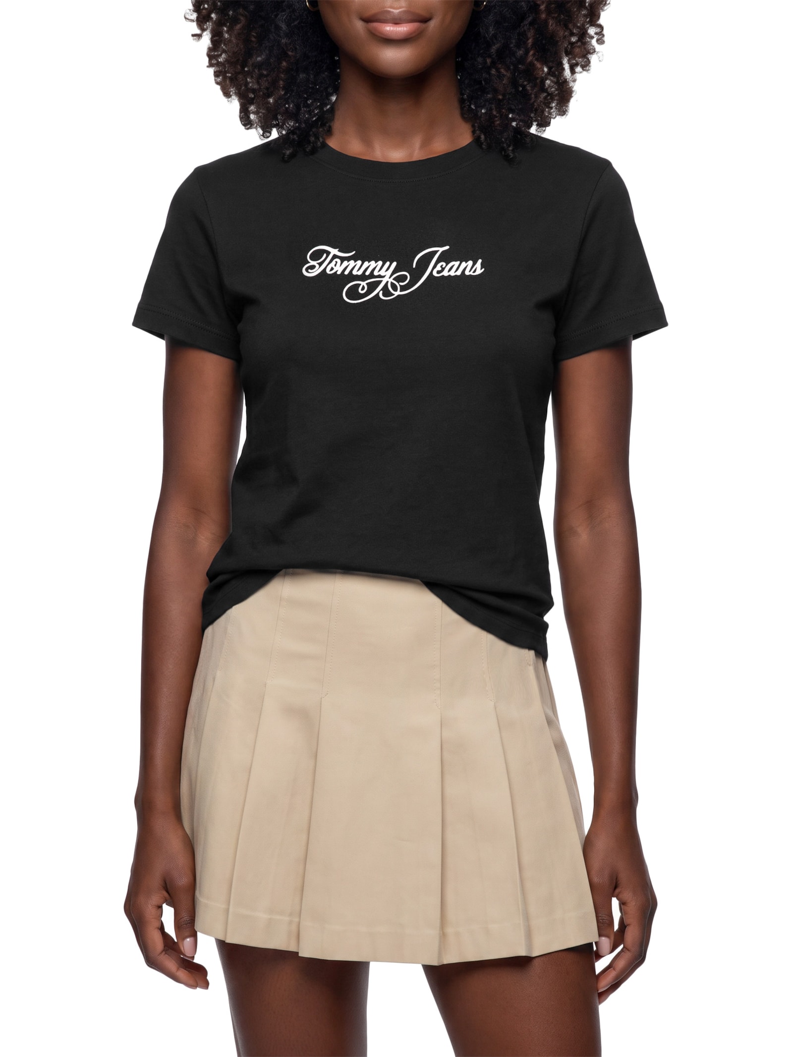 Camiseta Feminina Slim Ess Logo 1 Rib Tee – Preto Tommy Jeans