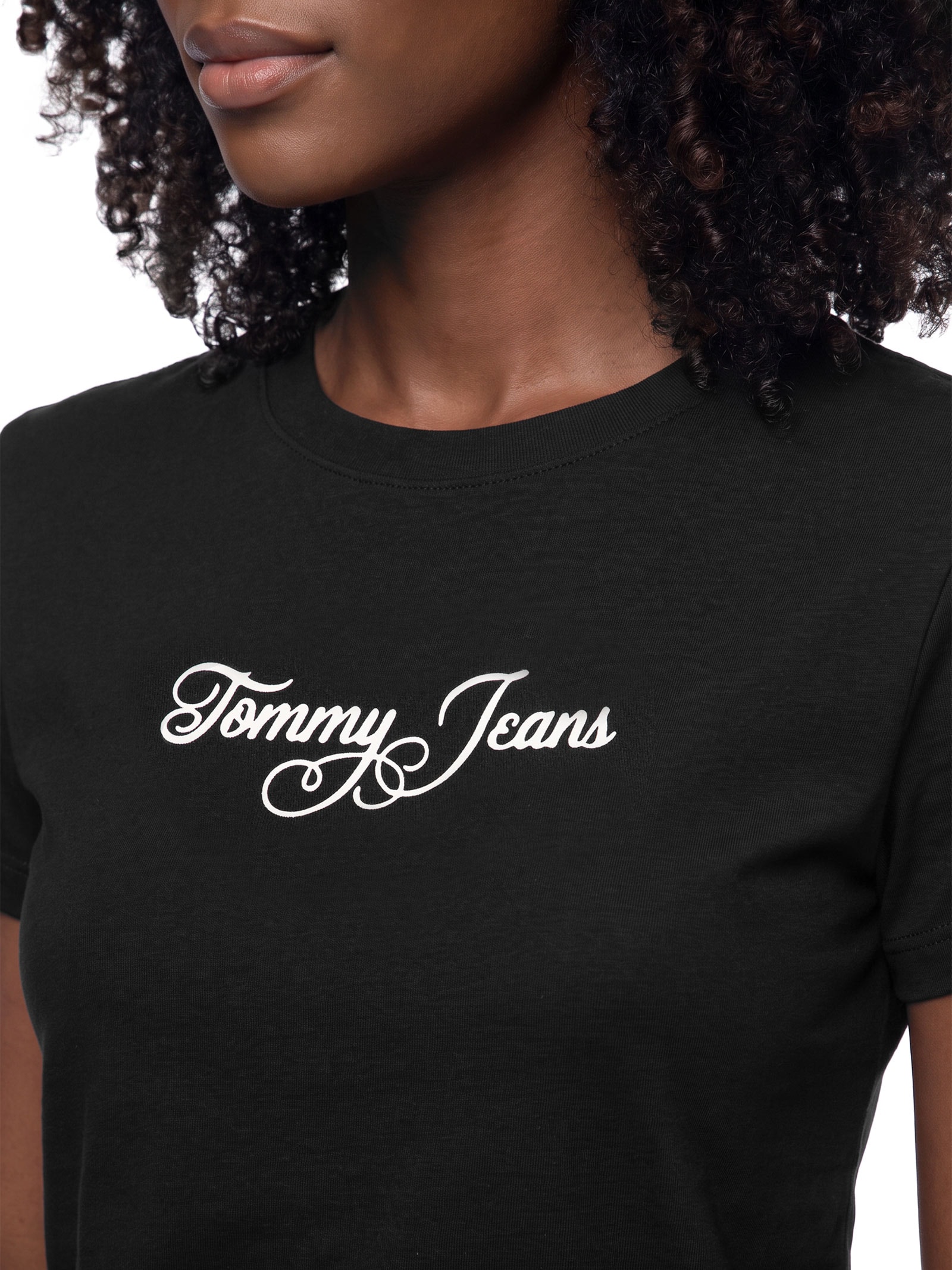 Camiseta Feminina Slim Ess Logo 1 Rib Tee – Preto Tommy Jeans