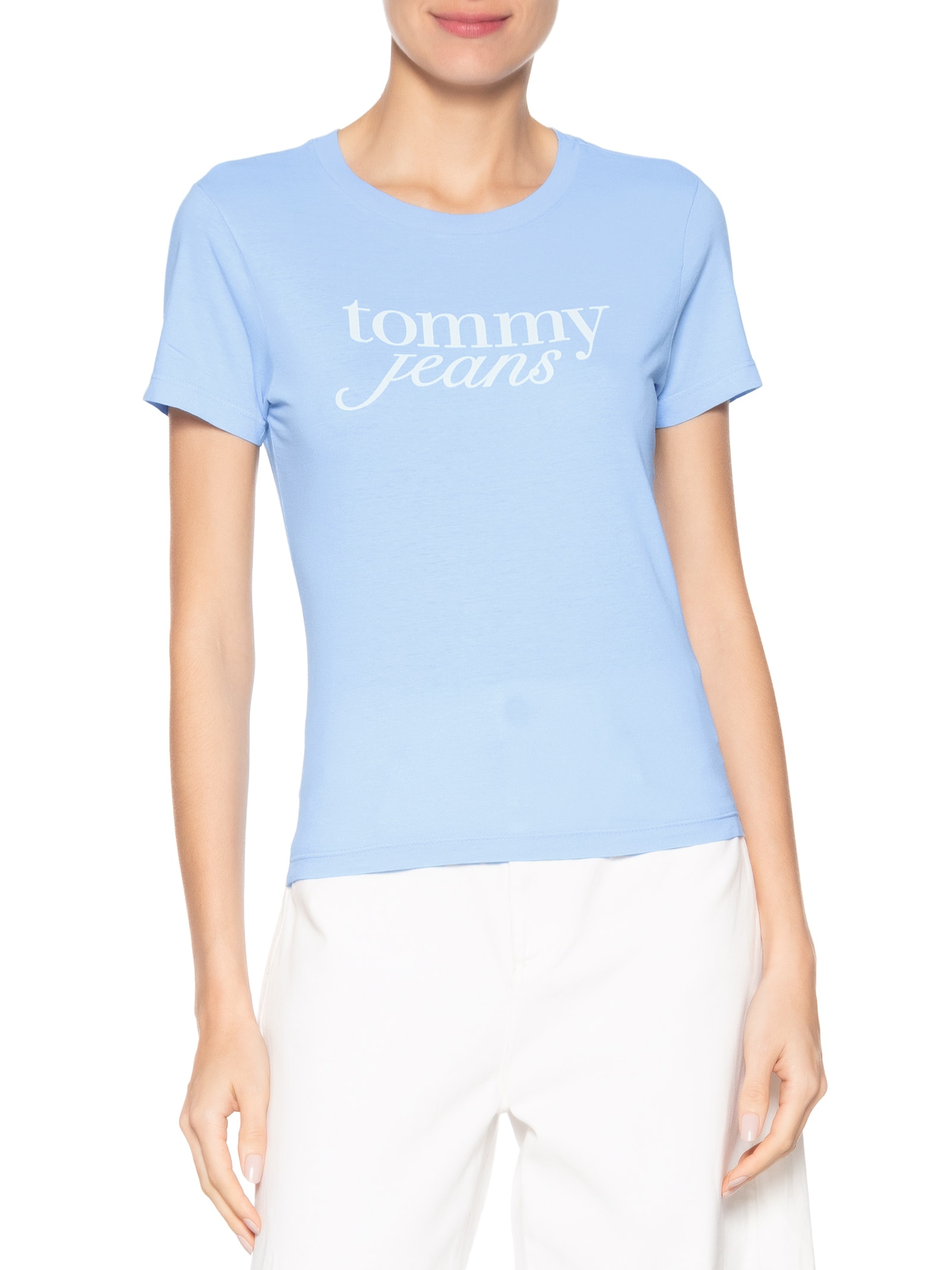 ?Camiseta Feminina Slim Essential Logo Tee Ext Azul Tommy Jeans
