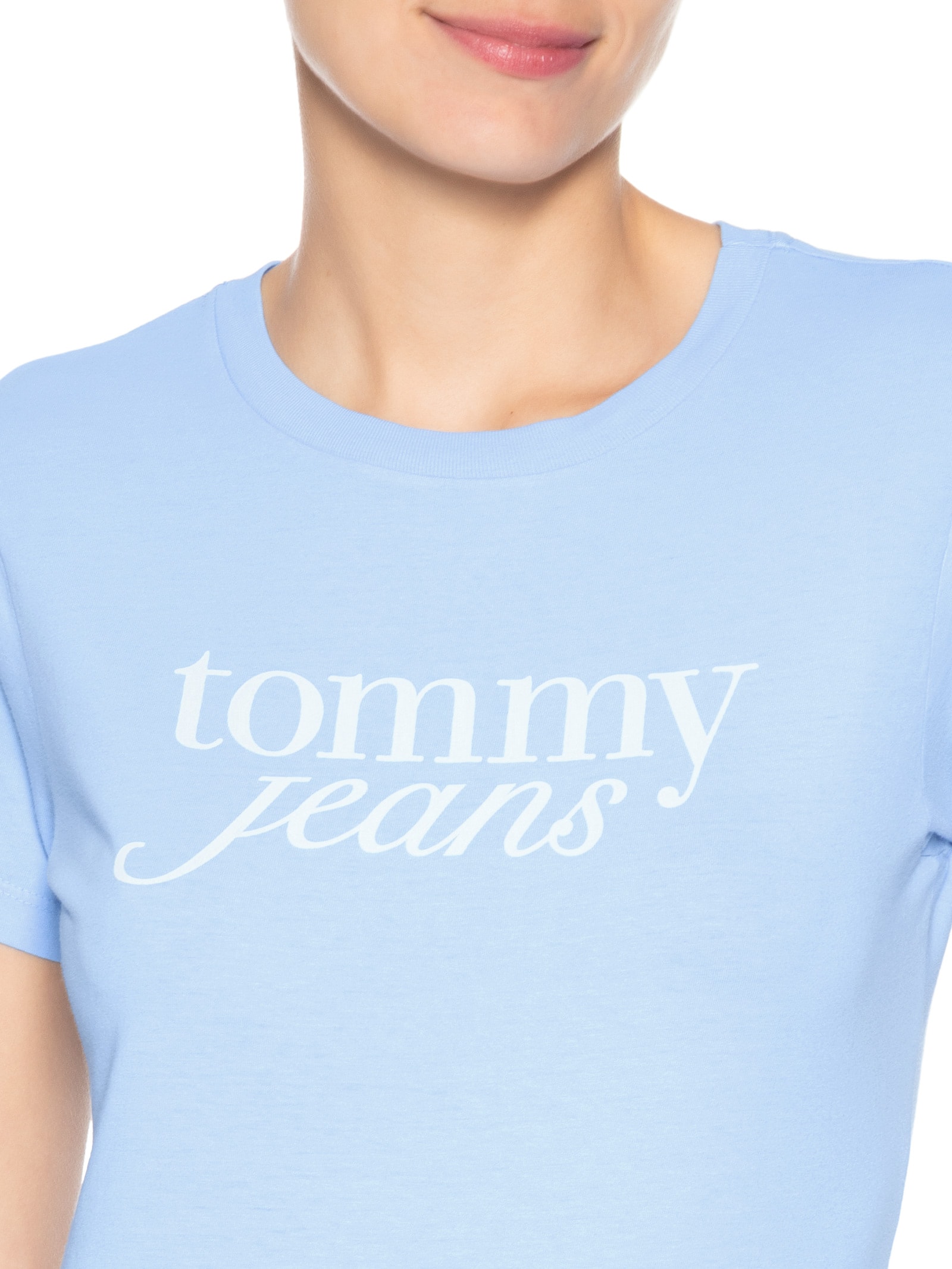 ?Camiseta Feminina Slim Essential Logo Tee Ext Azul Tommy Jeans