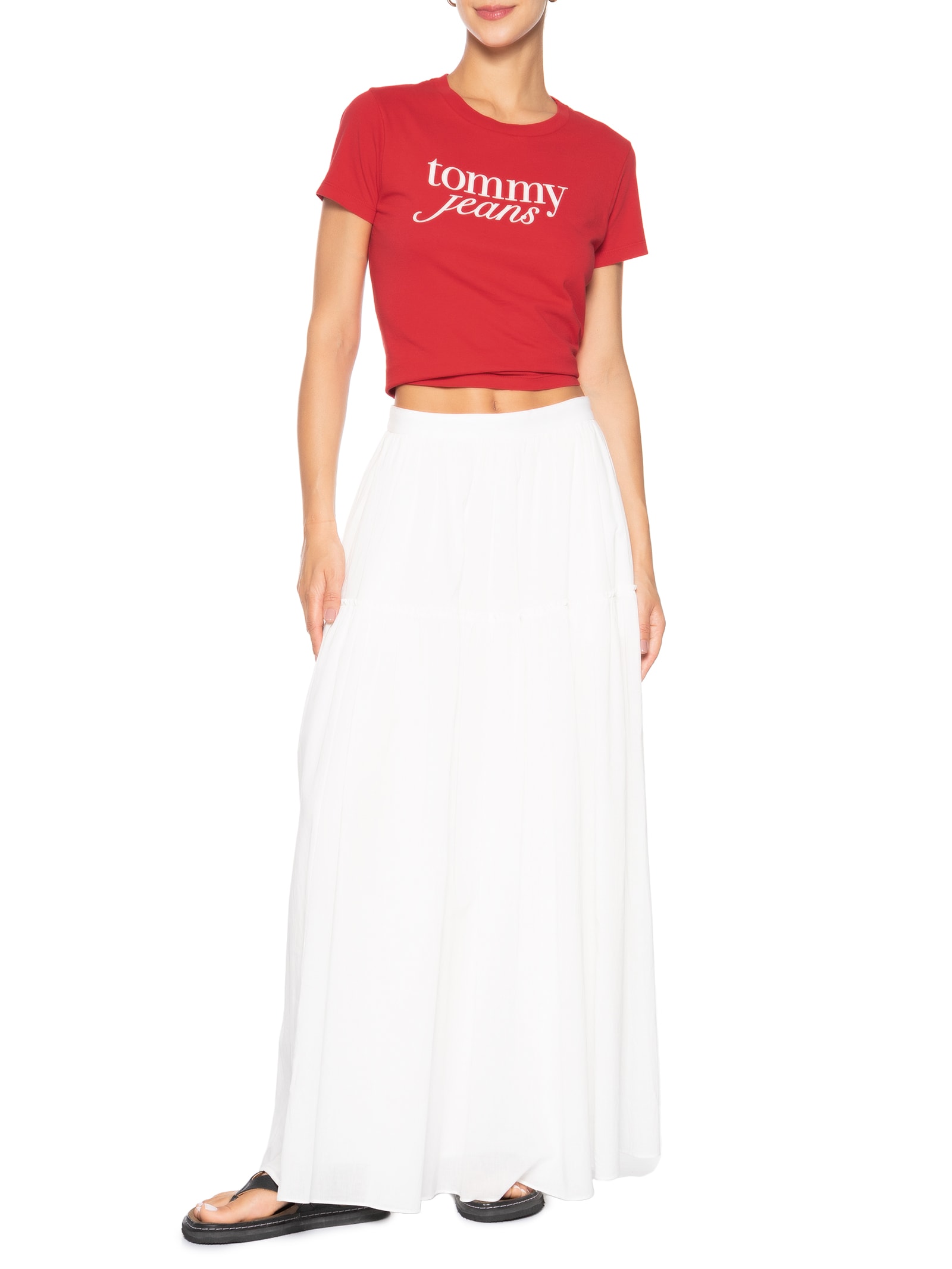 ?Camiseta Feminina Slim Essential Logo Tee Ext Vermelho Tommy Jeans