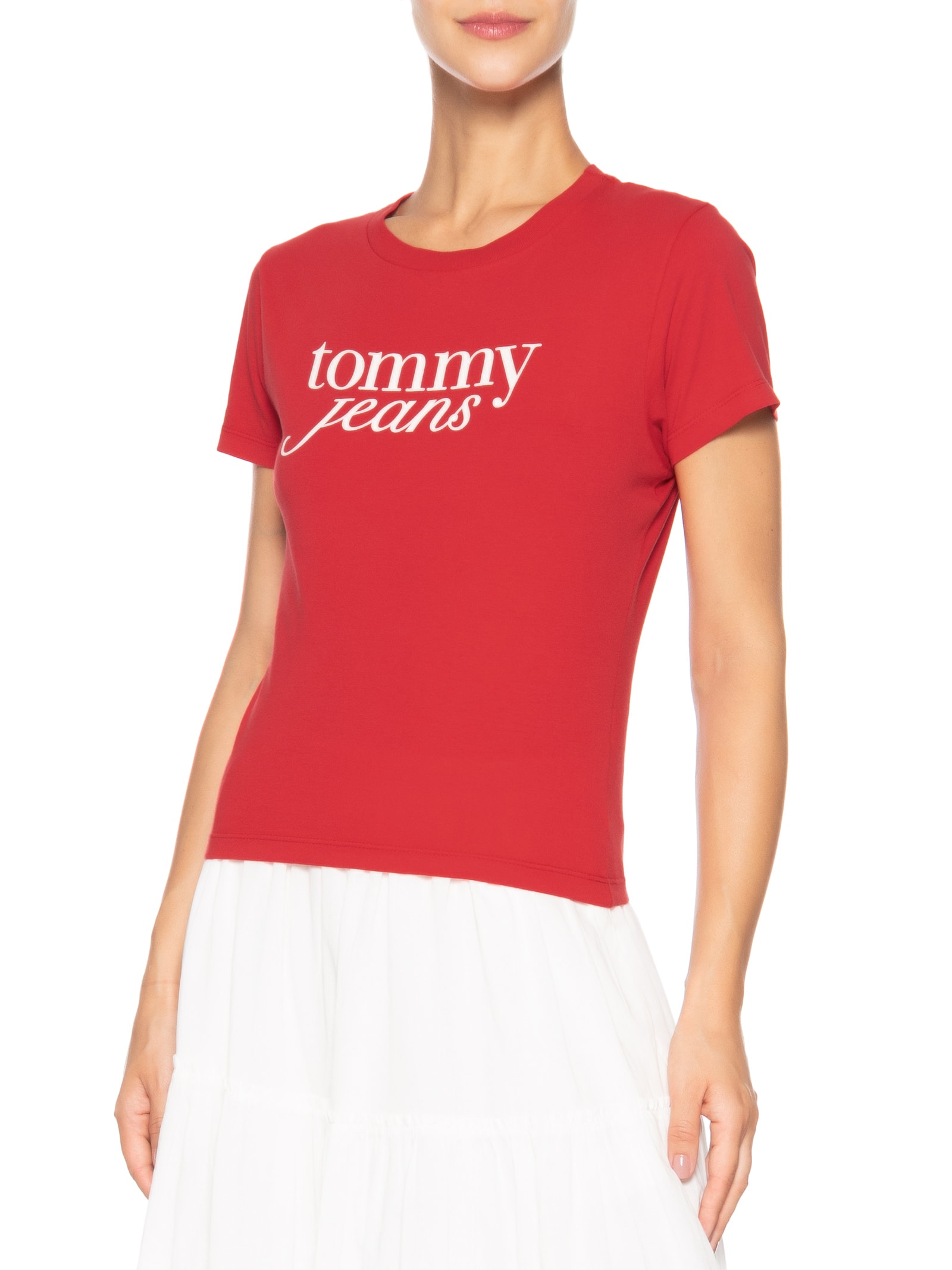 ?Camiseta Feminina Slim Essential Logo Tee Ext Vermelho Tommy Jeans