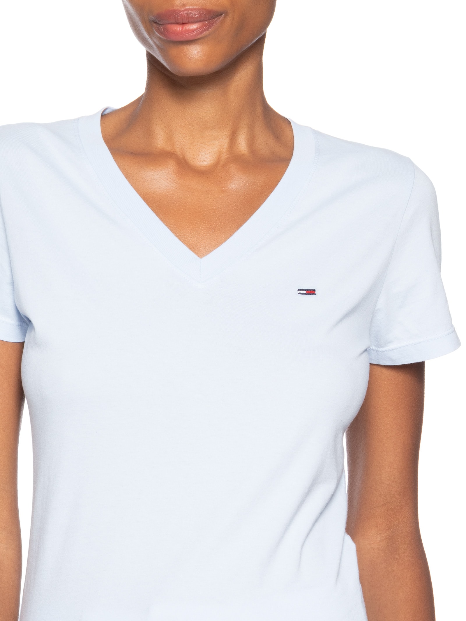 Camiseta Feminina Slim V-neck Tee Azul Tommy Jeans
