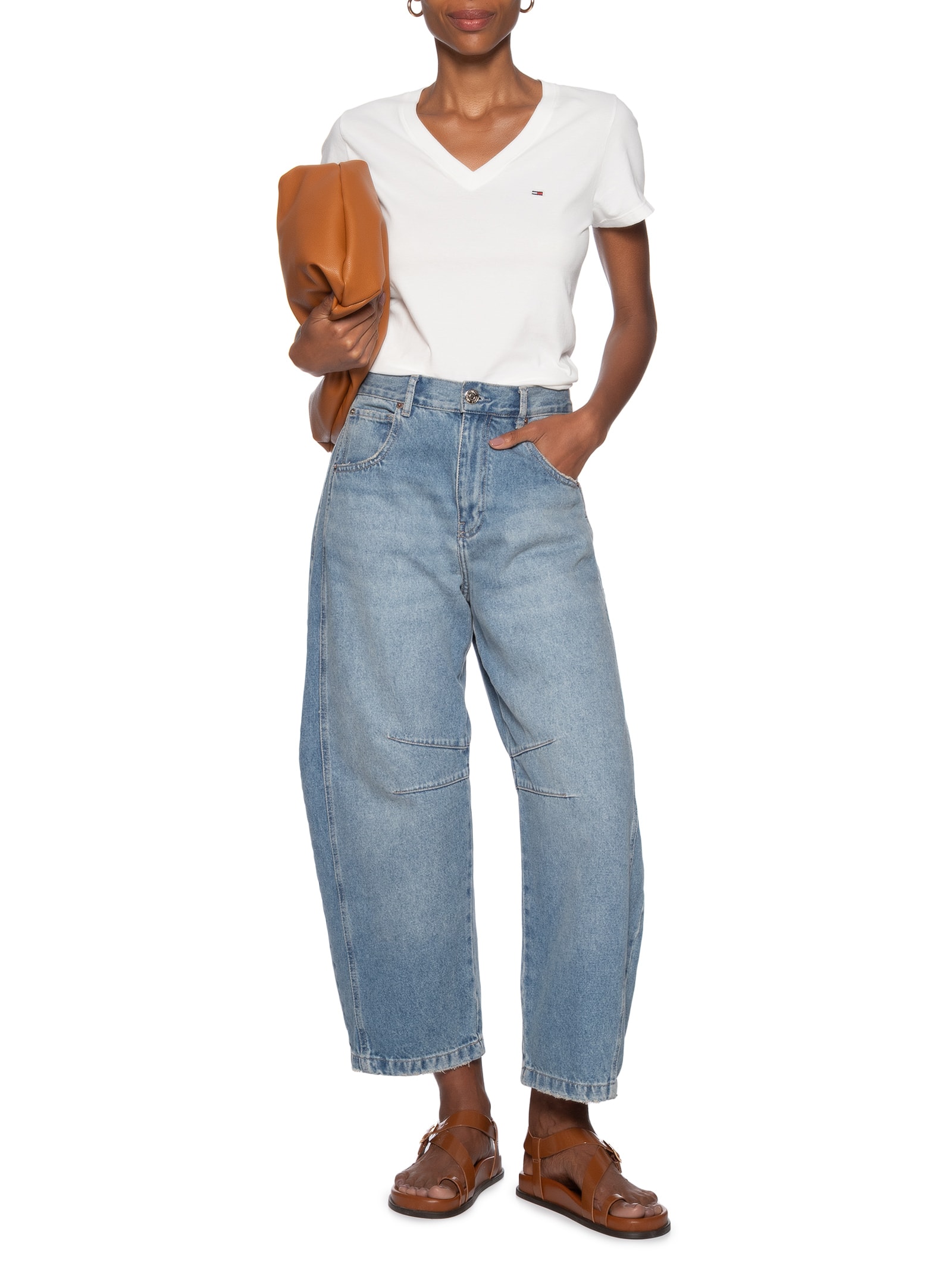 Camiseta Feminina Slim V-neck Tee Branco Tommy Jeans