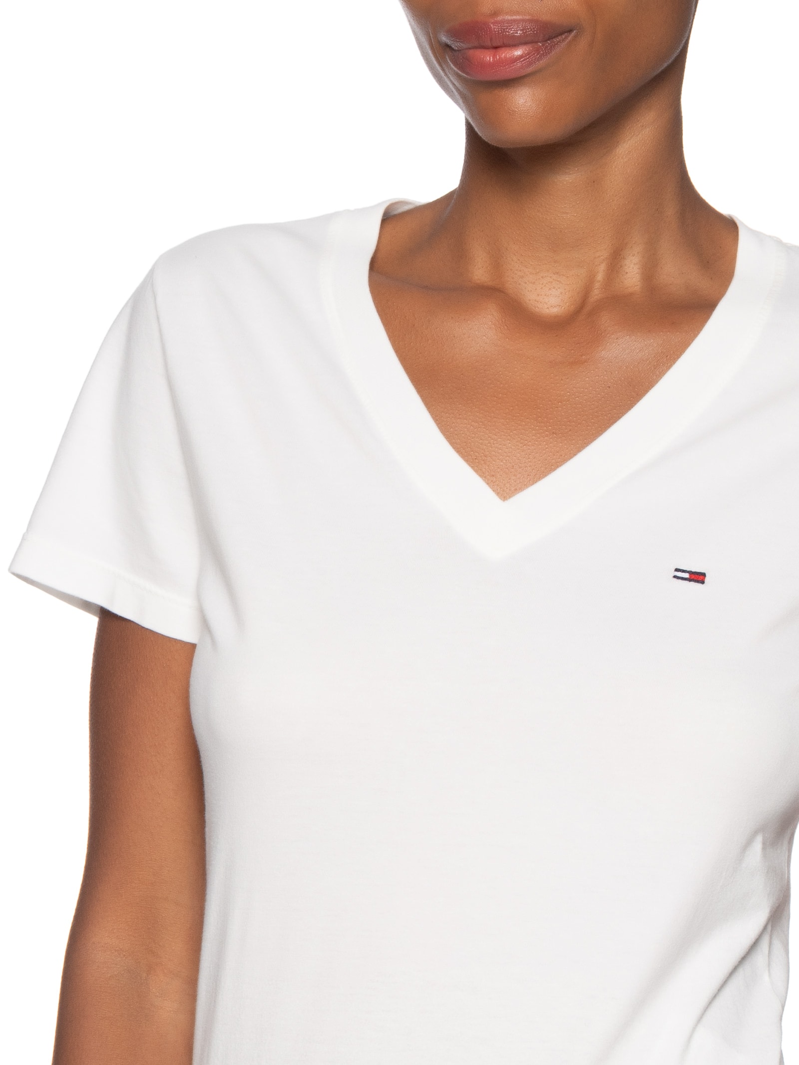 Camiseta Feminina Slim V-neck Tee Branco Tommy Jeans