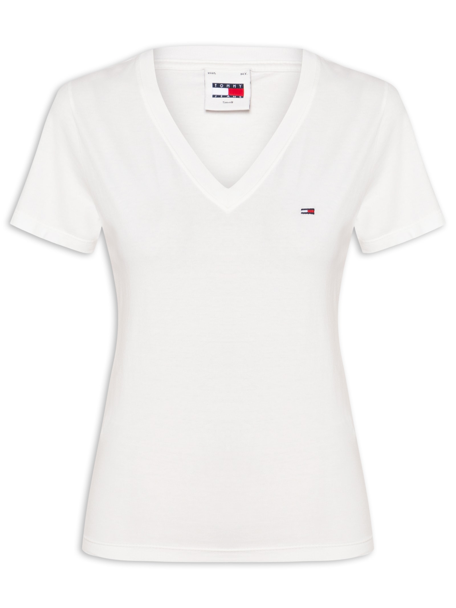Camiseta Feminina Slim V-neck Tee Branco Tommy Jeans