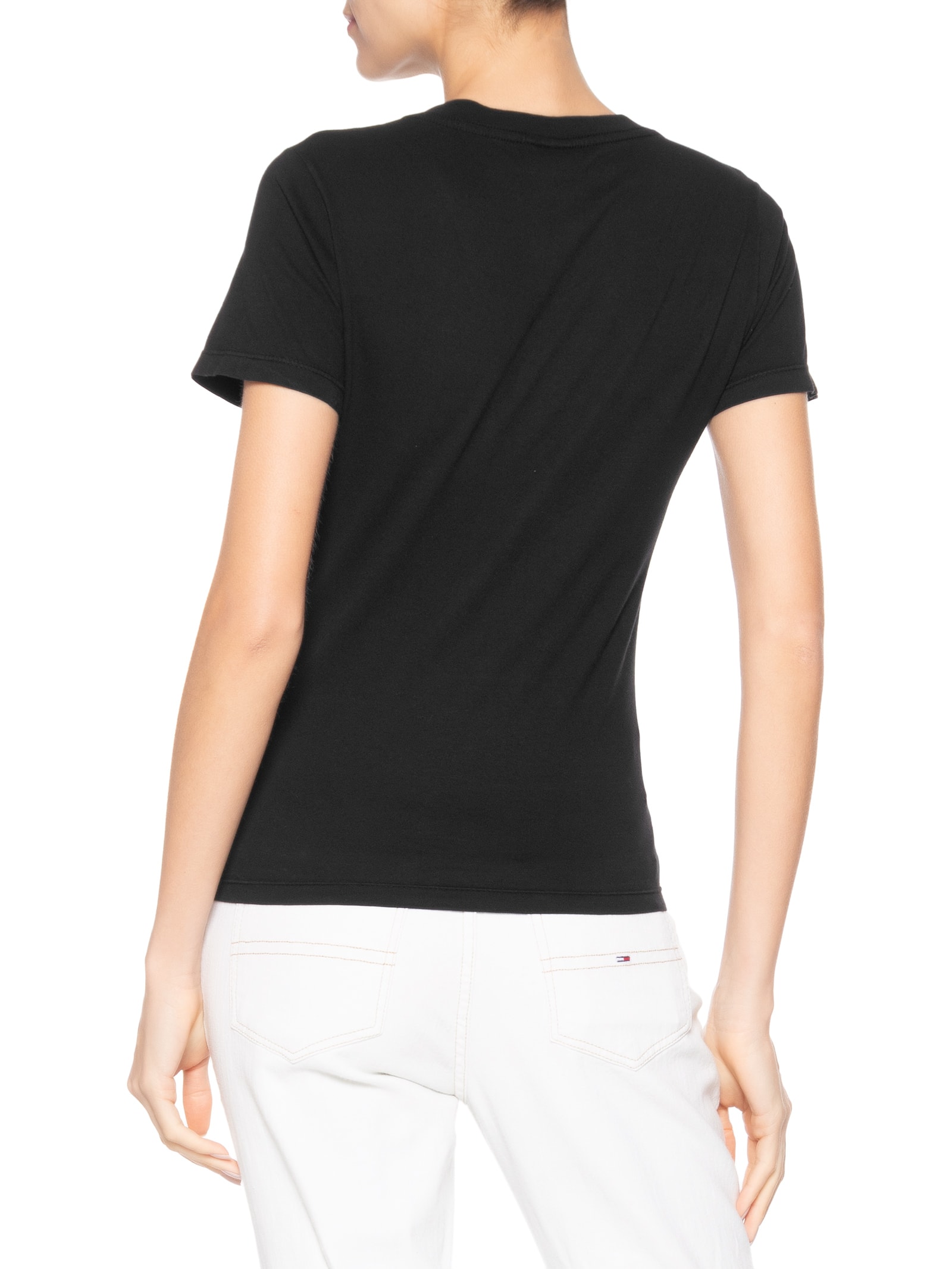 Camiseta Feminina Slim V-neck Tee Preto Tommy Jeans