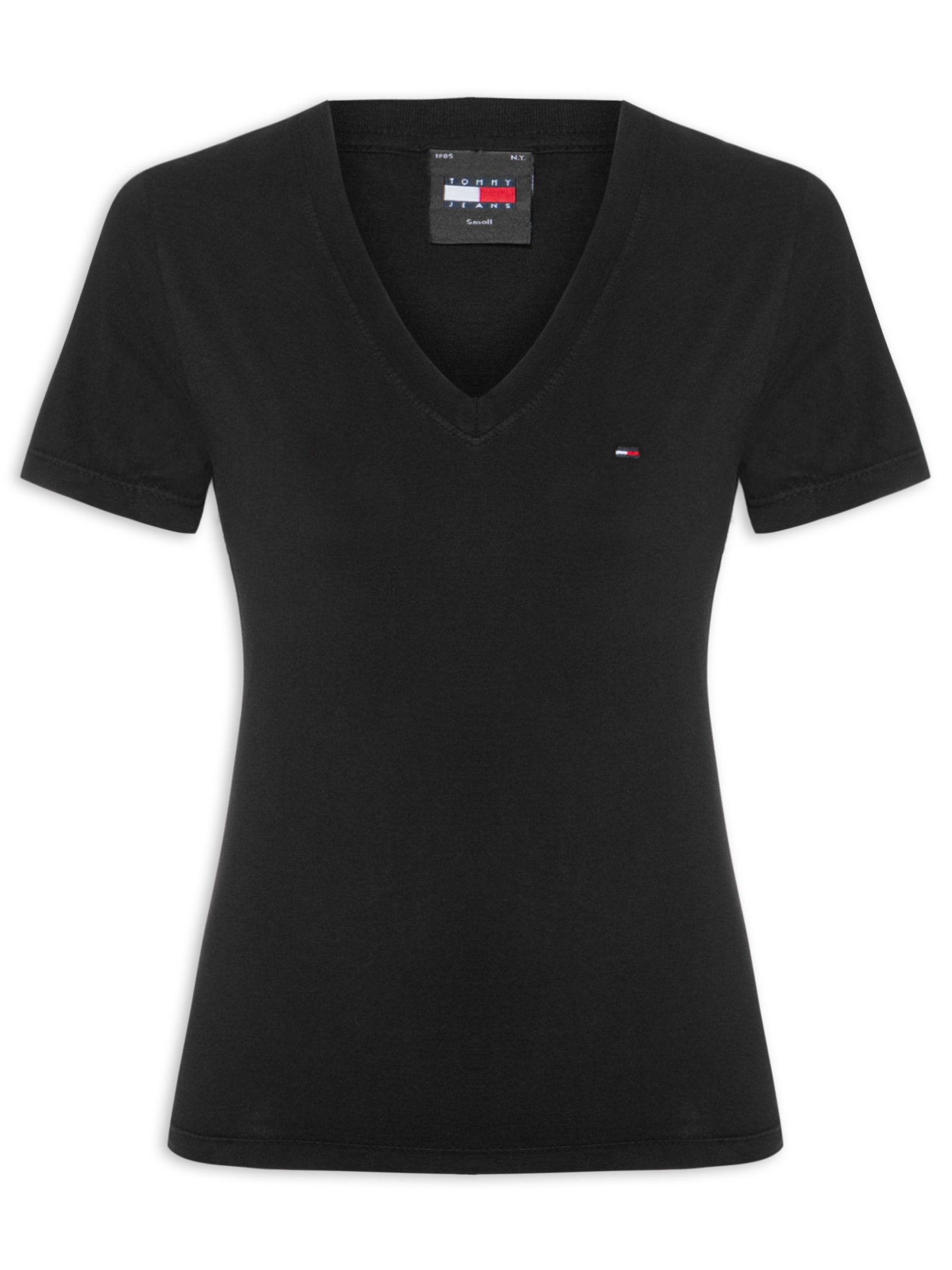 Camiseta Feminina Slim V-neck Tee Preto Tommy Jeans