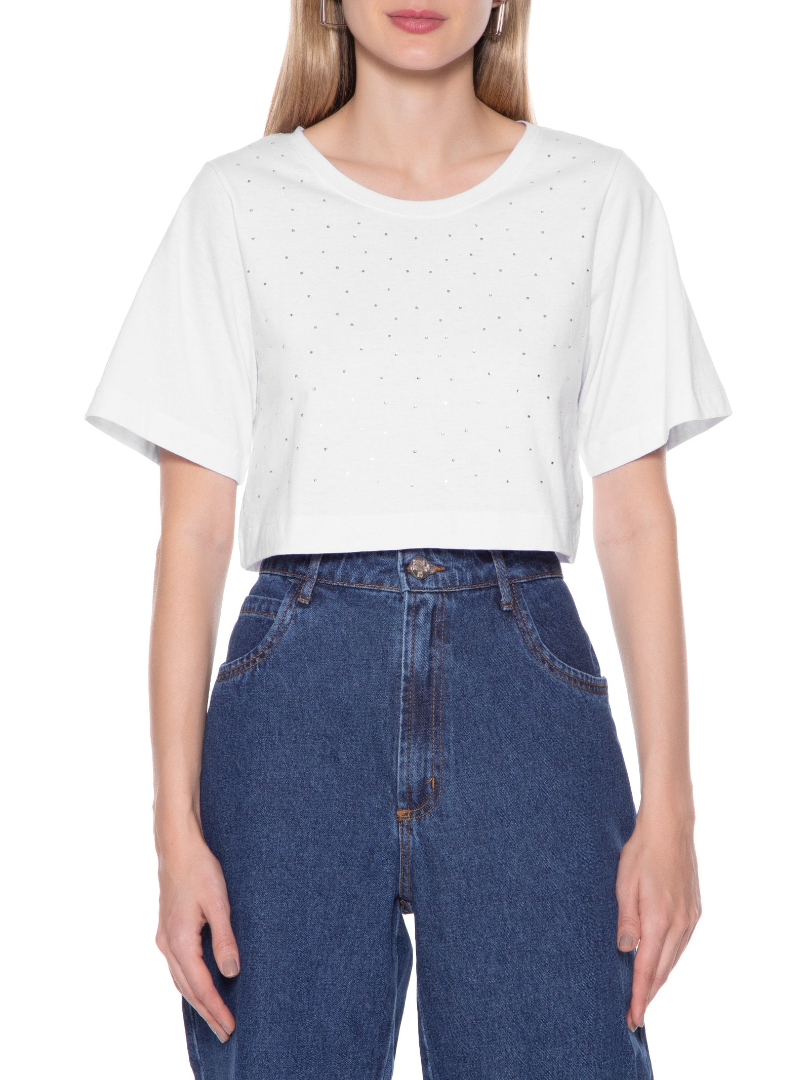 Camiseta Feminina Strass Branco Market 33