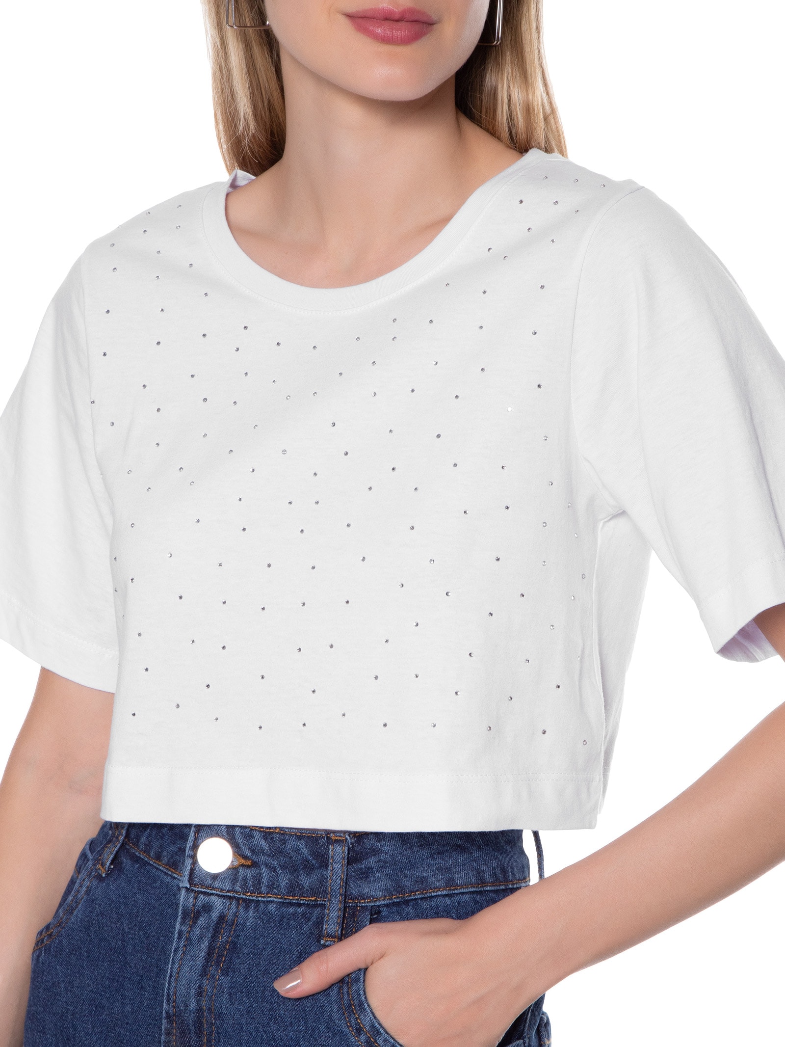 Camiseta Feminina Strass Branco Market 33