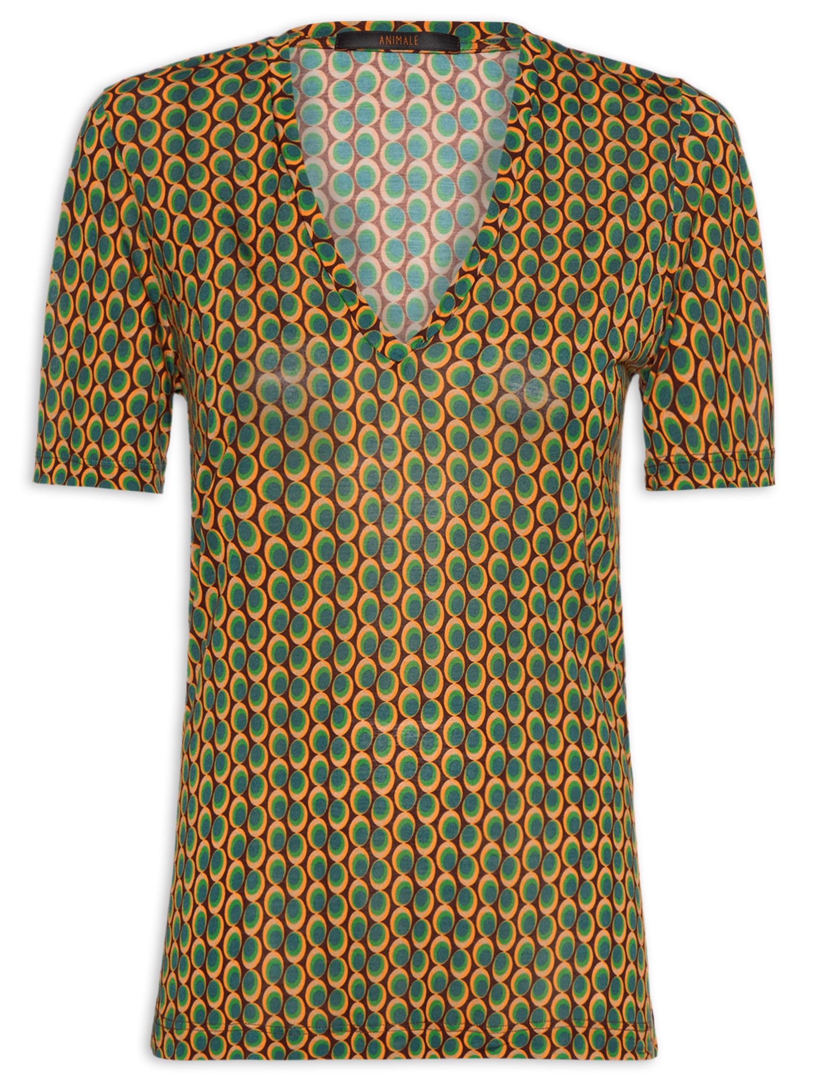 Camiseta Feminina Tee Decote V Manga Curta Geo Paletine Color Verde Animale