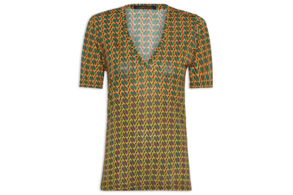 Camiseta Feminina Tee Decote V Manga Curta Geo Paletine Color - Verde