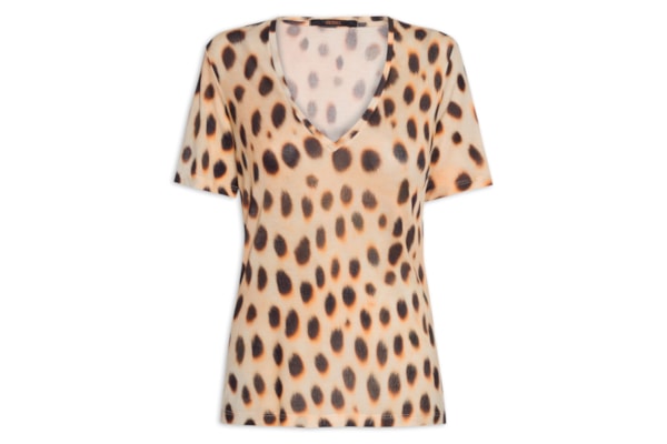Camiseta Feminina Tee Decote V Manga Curta Onça Oasis Color - Animal Print