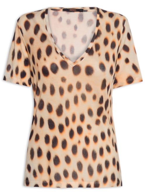 Camiseta Feminina Tee Decote V Manga Curta Onça Oasis Color – Animal Print