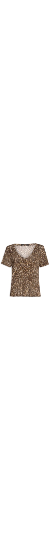 Camiseta Feminina Tee Decote V Manga Curta Textura Selva - Marrom