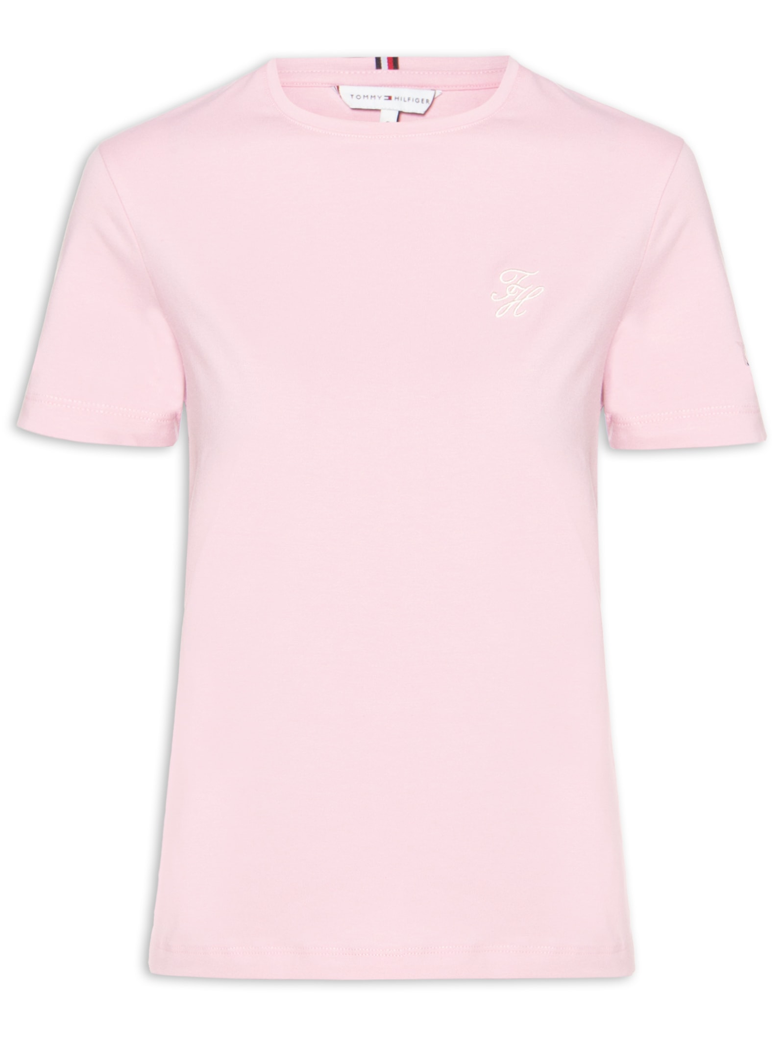 Camiseta Feminina Th Script Reg C-Nk SS Tee - Rosa - Tommy Hilfiger