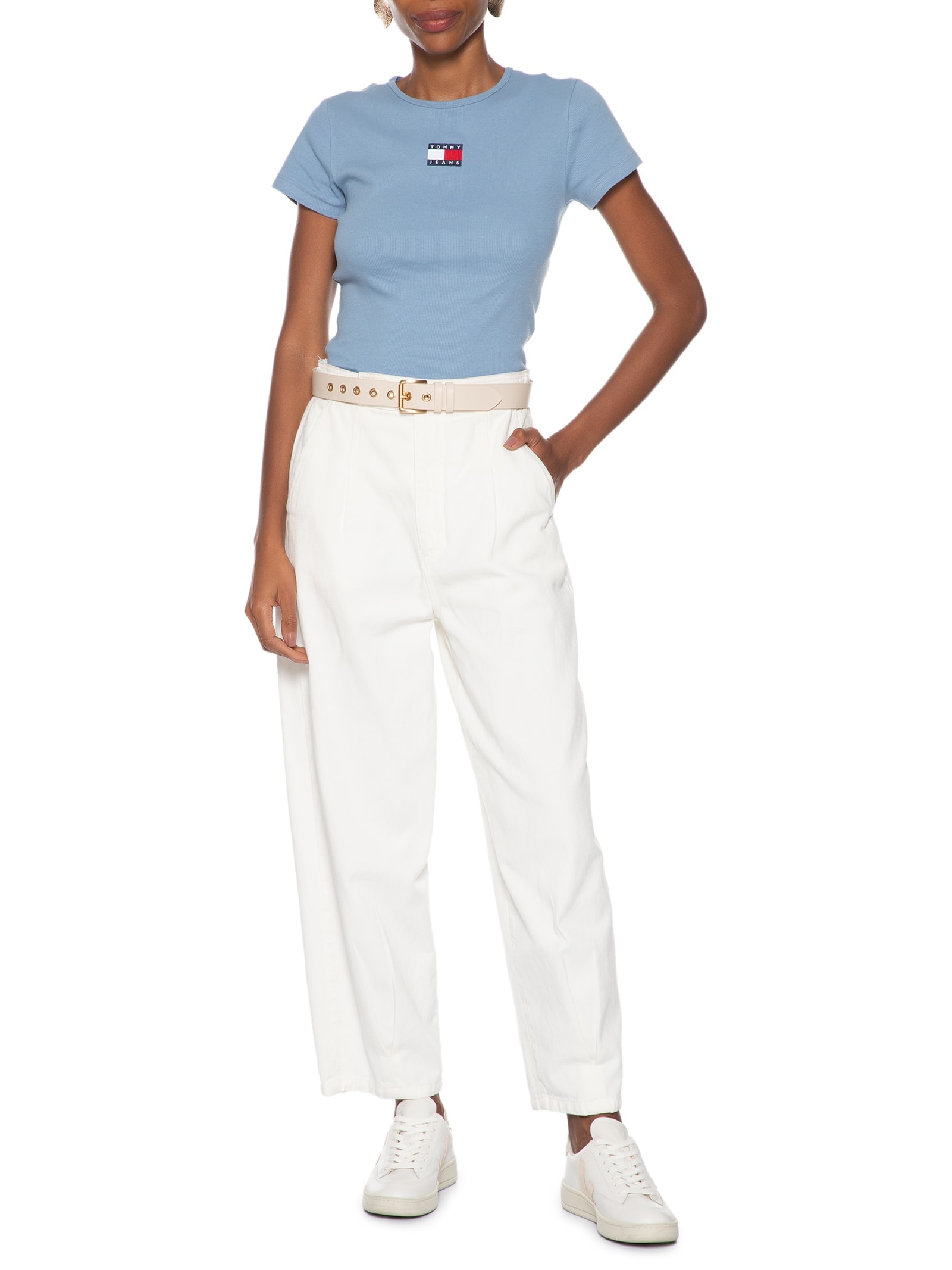 Camiseta Feminina Tjw Slim Badge Rib Tee Azul Tommy Jeans