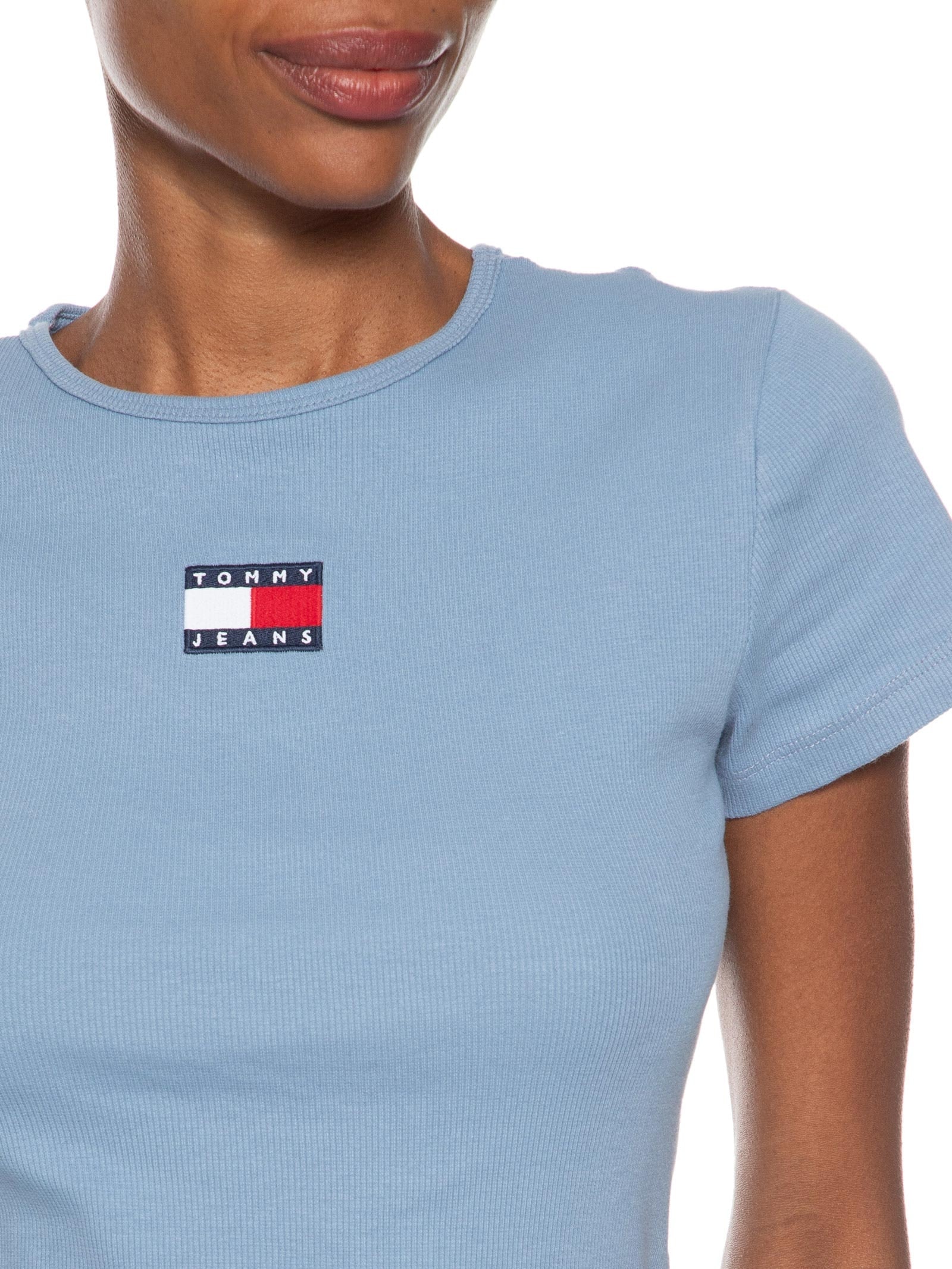 Camiseta Feminina Tjw Slim Badge Rib Tee Azul Tommy Jeans