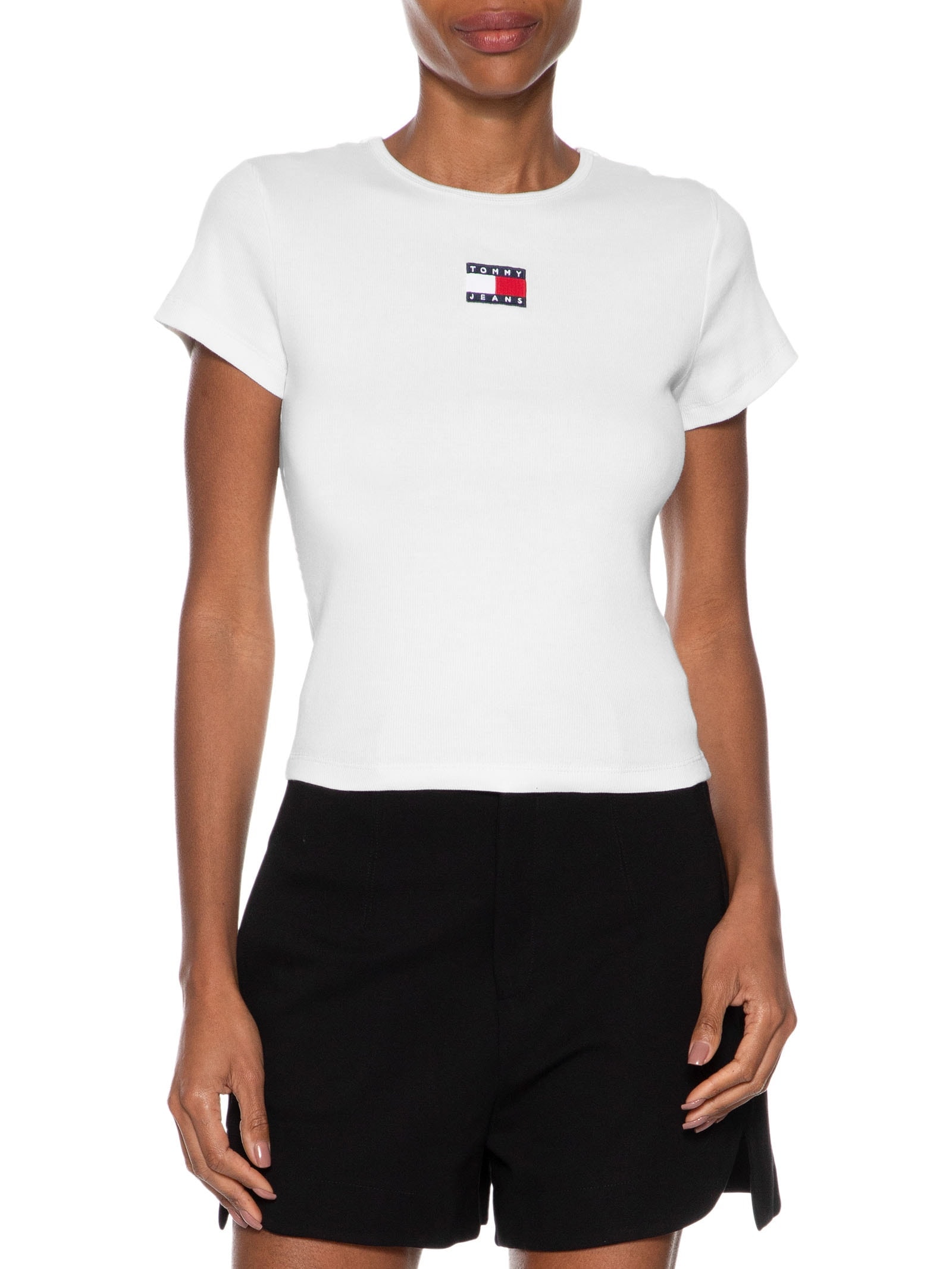 Camiseta Feminina Tjw Slim Badge Rib Tee Branco Tommy Jeans
