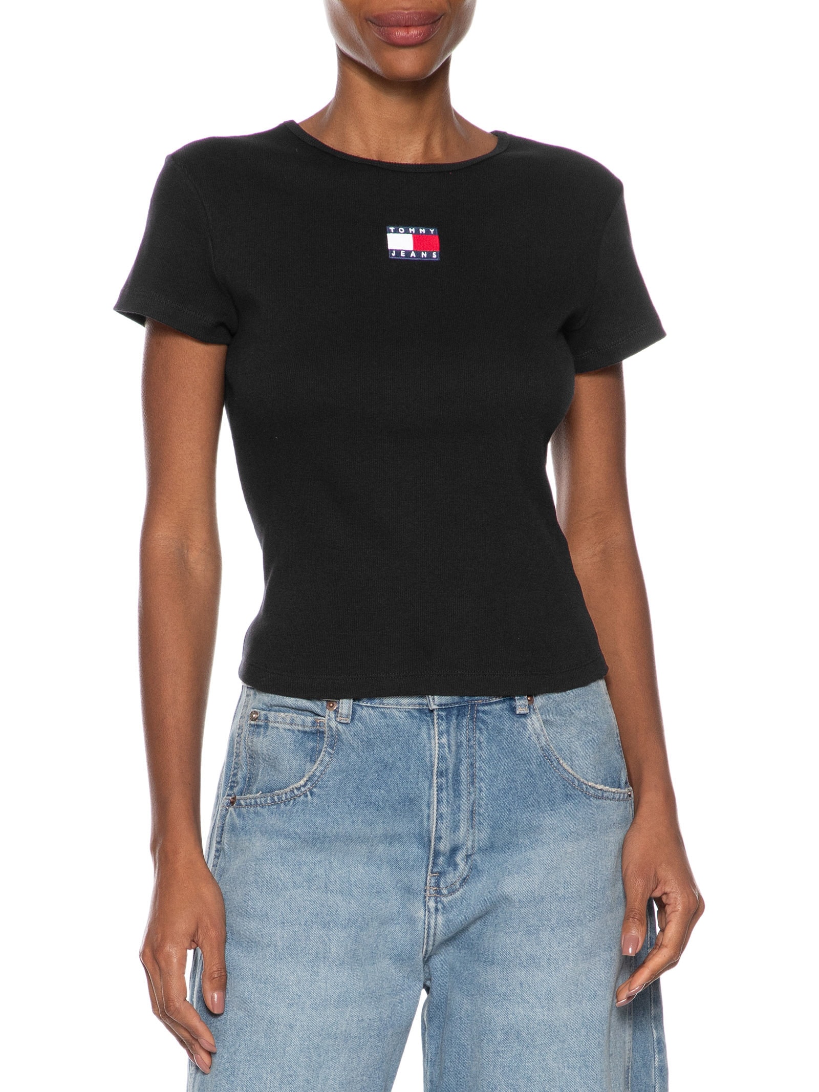 Camiseta Feminina Tjw Slim Badge Rib Tee Preto Tommy Jeans