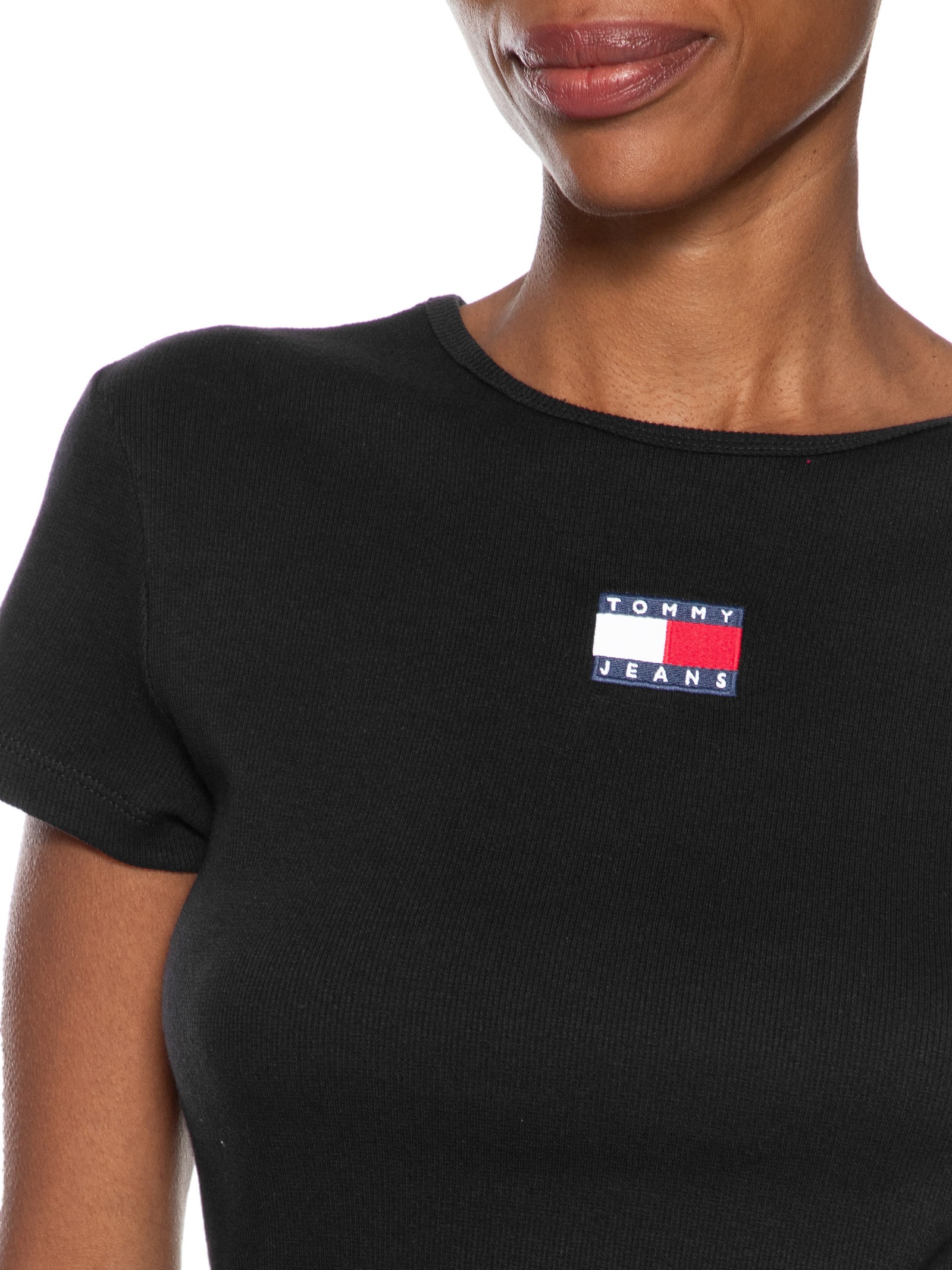 Camiseta Feminina Tjw Slim Badge Rib Tee Preto Tommy Jeans