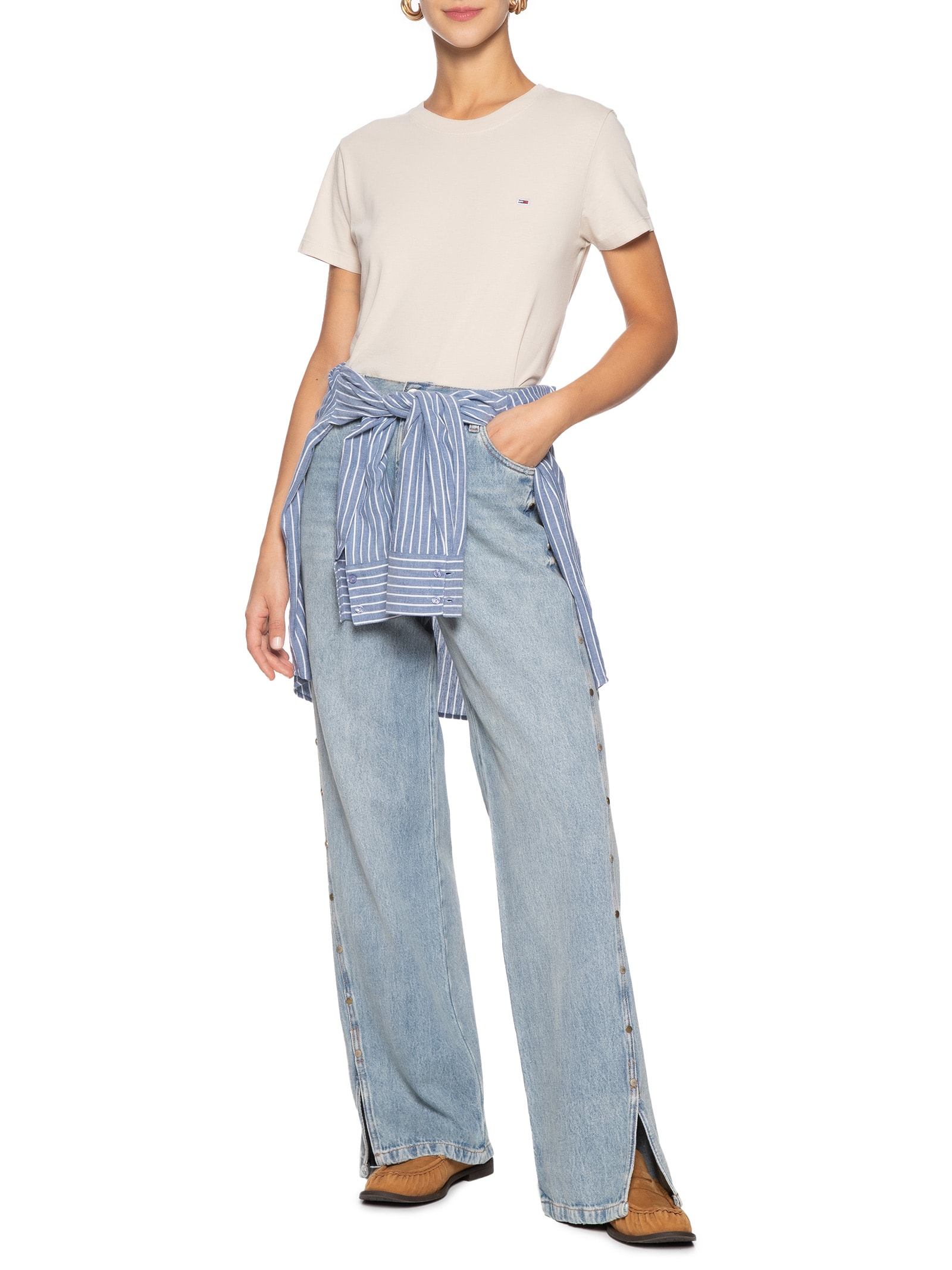 Camiseta Feminina Tjw Slim C Neck Tee Bege Tommy Jeans