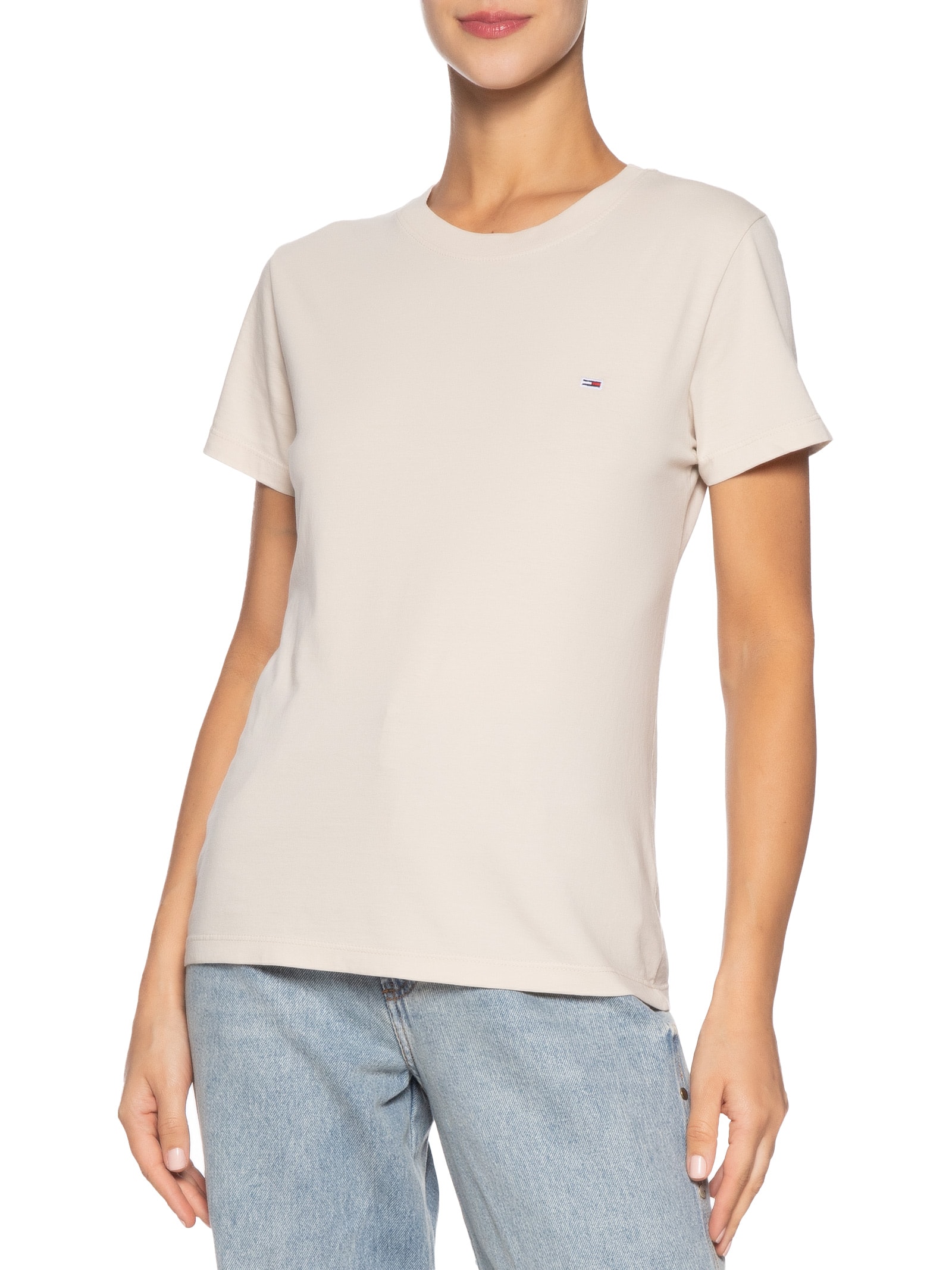 Camiseta Feminina Tjw Slim C Neck Tee Bege Tommy Jeans