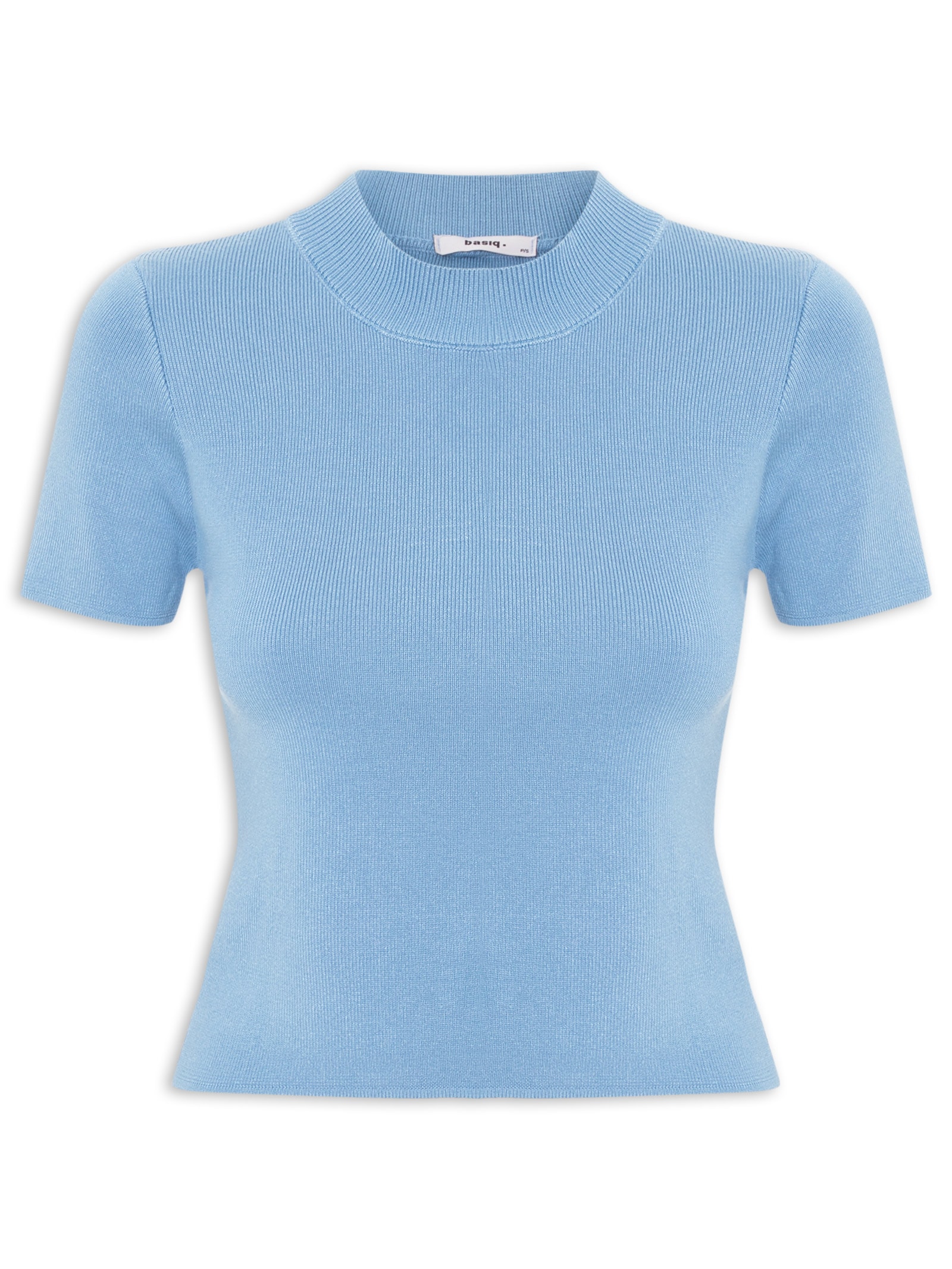 Camiseta Feminina Tricot Básica Azul Basiq