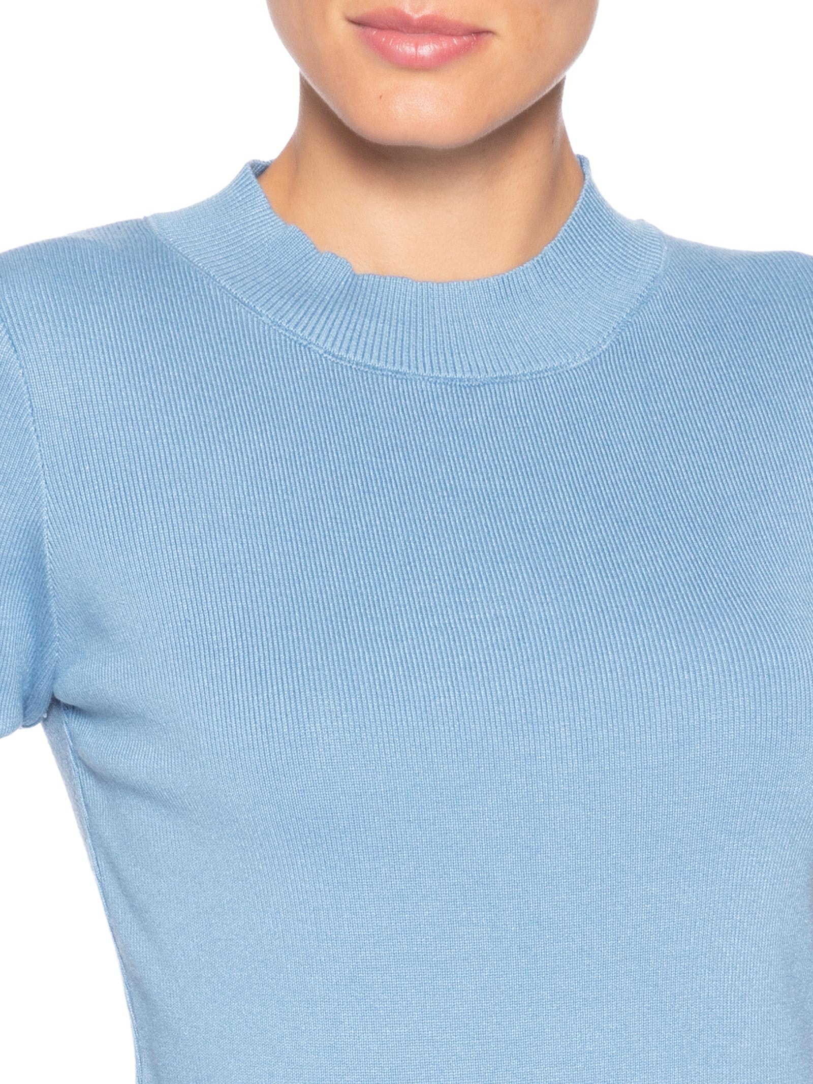 Camiseta Feminina Tricot Básica Azul Basiq