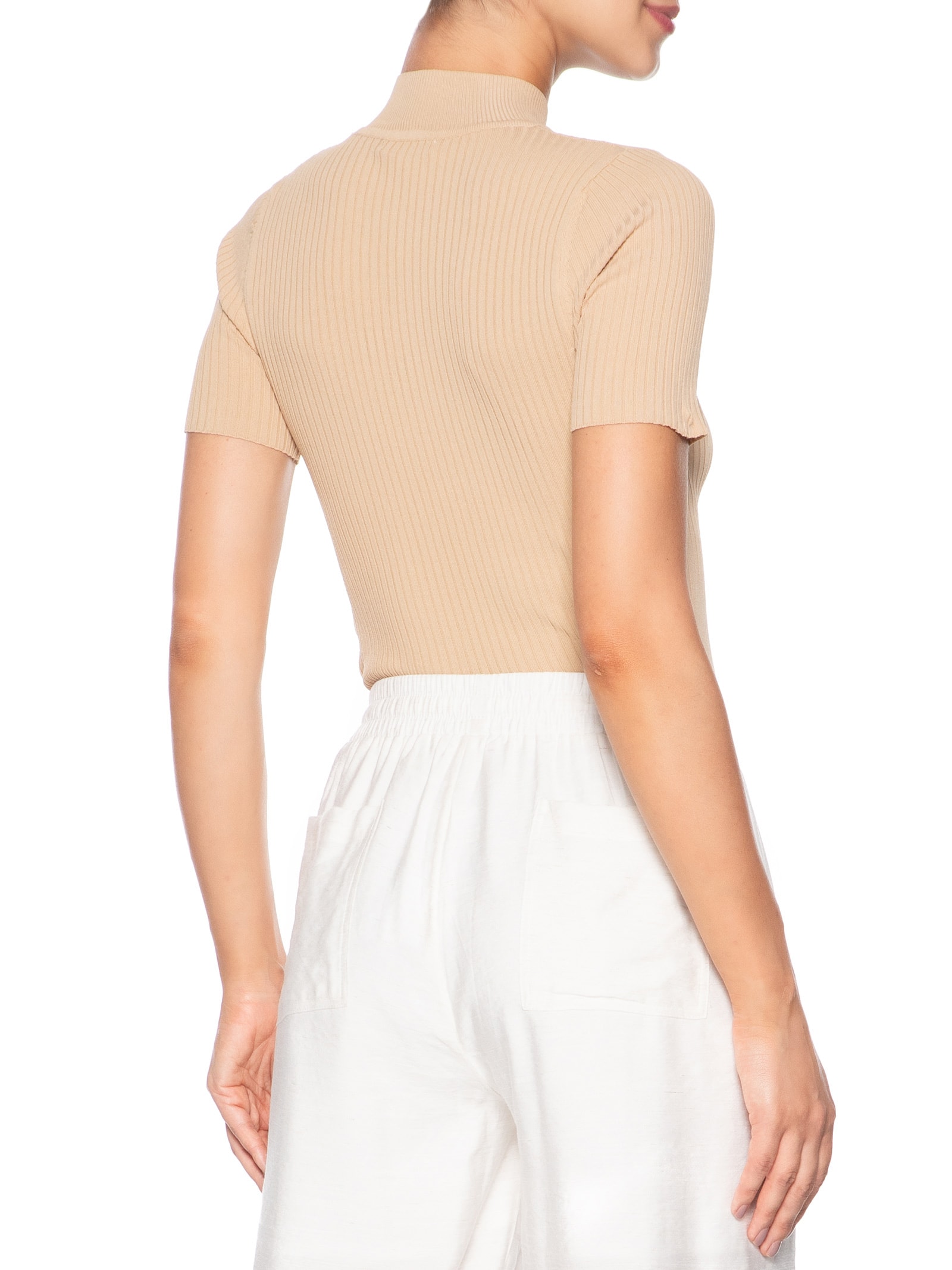 Camiseta Feminina Tricot Básica Bege Basiq