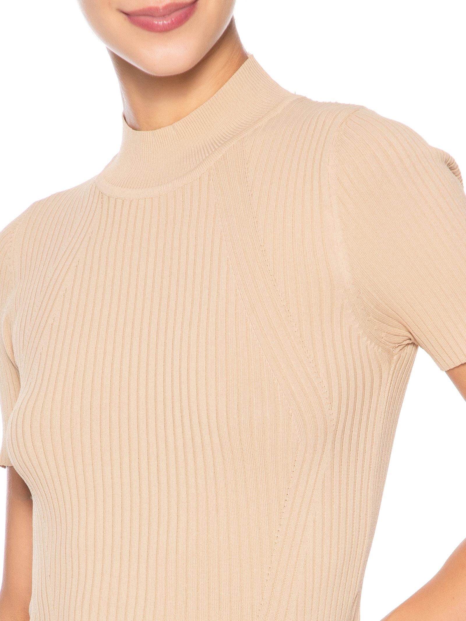 Camiseta Feminina Tricot Básica Bege Basiq