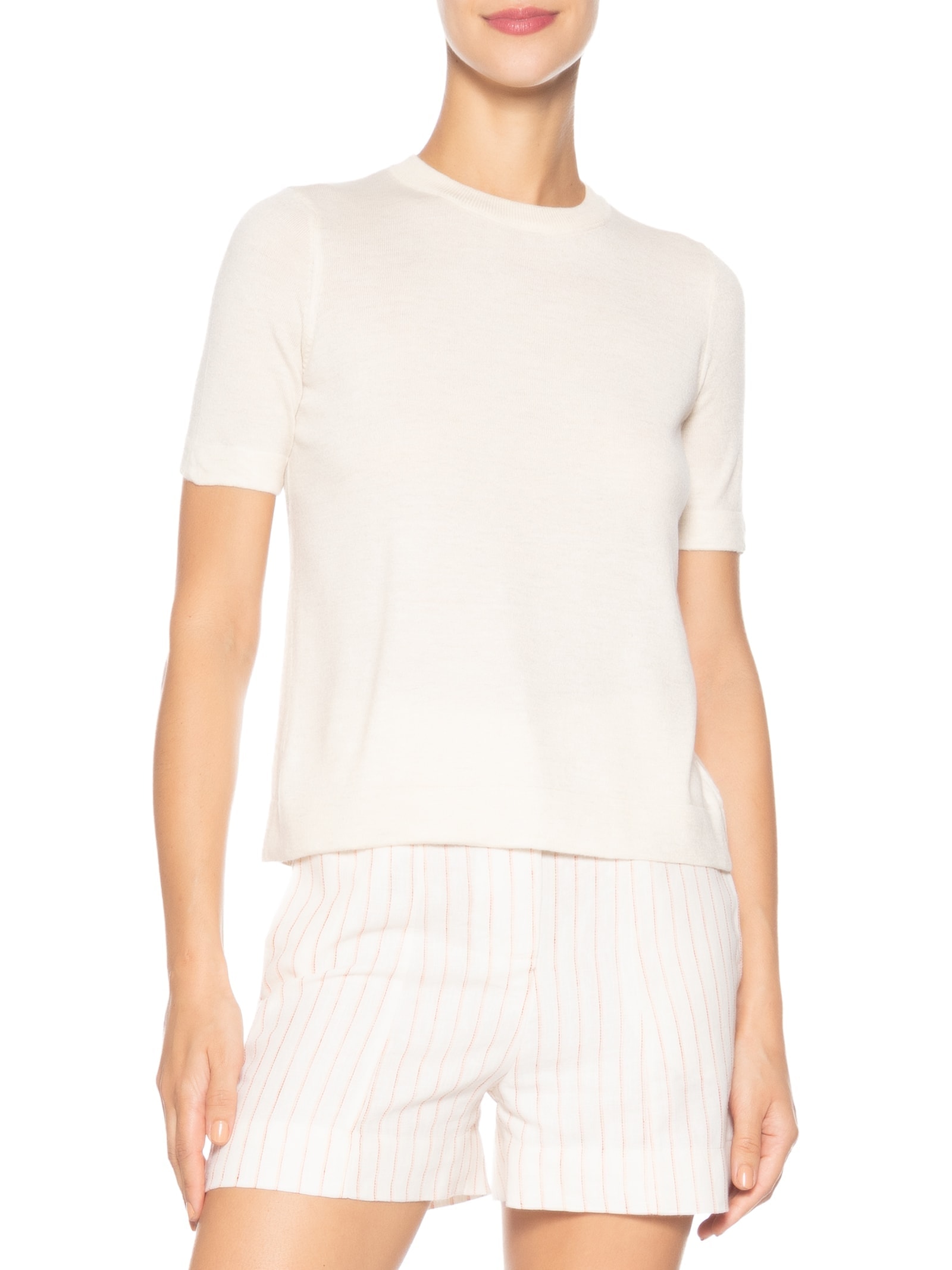 Camiseta Feminina Tricot Básica Bege Basiq