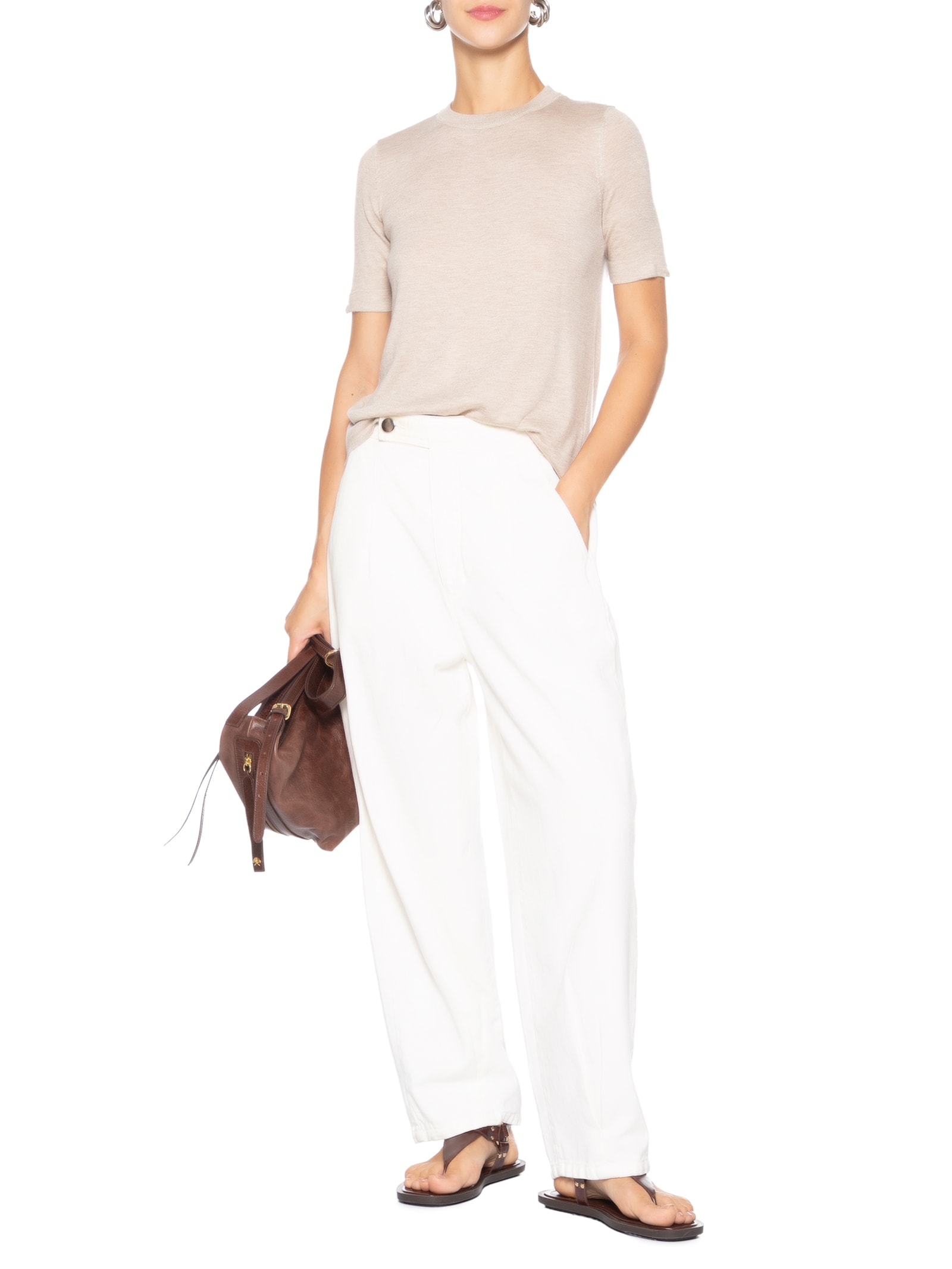 Camiseta Feminina Tricot Básica Bege Basiq