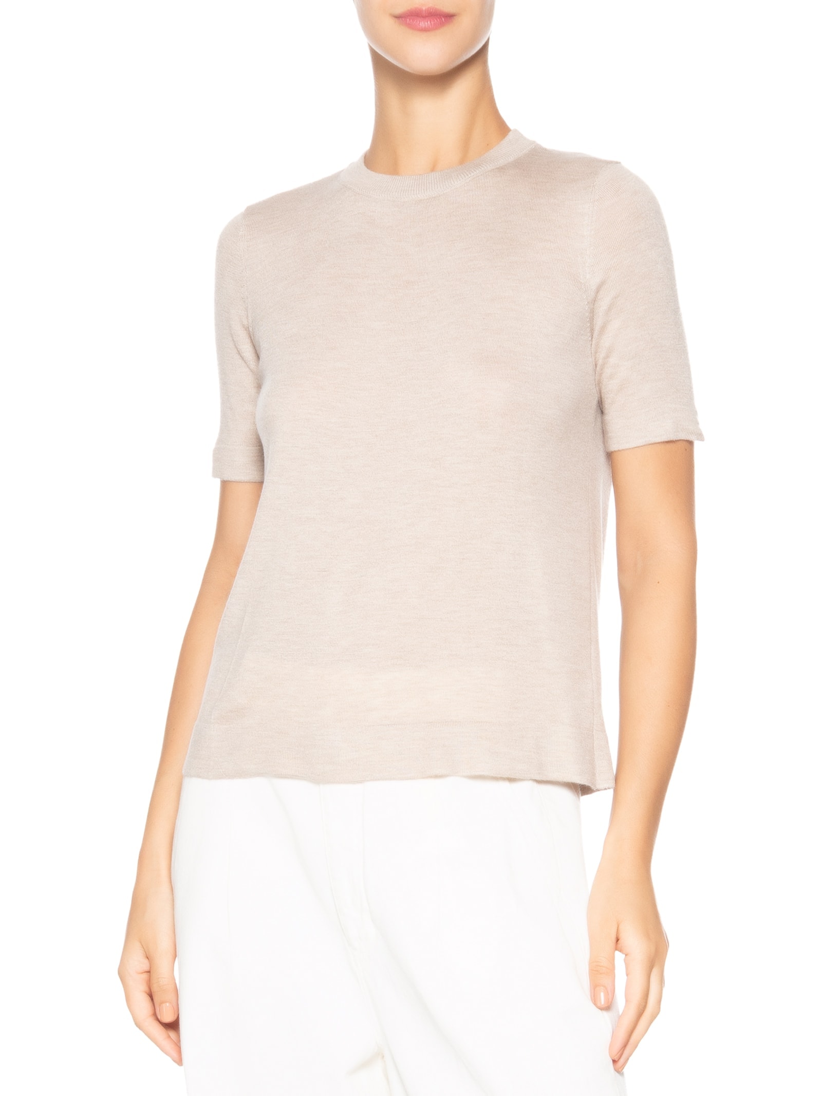 Camiseta Feminina Tricot Básica Bege Basiq